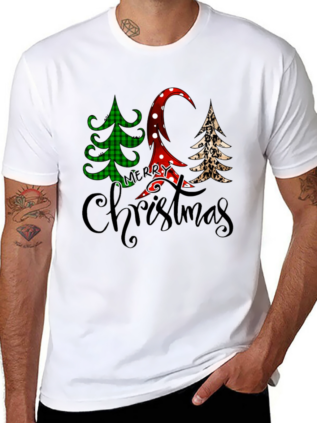 Merry Christmas Tree Pattern T-Shirt