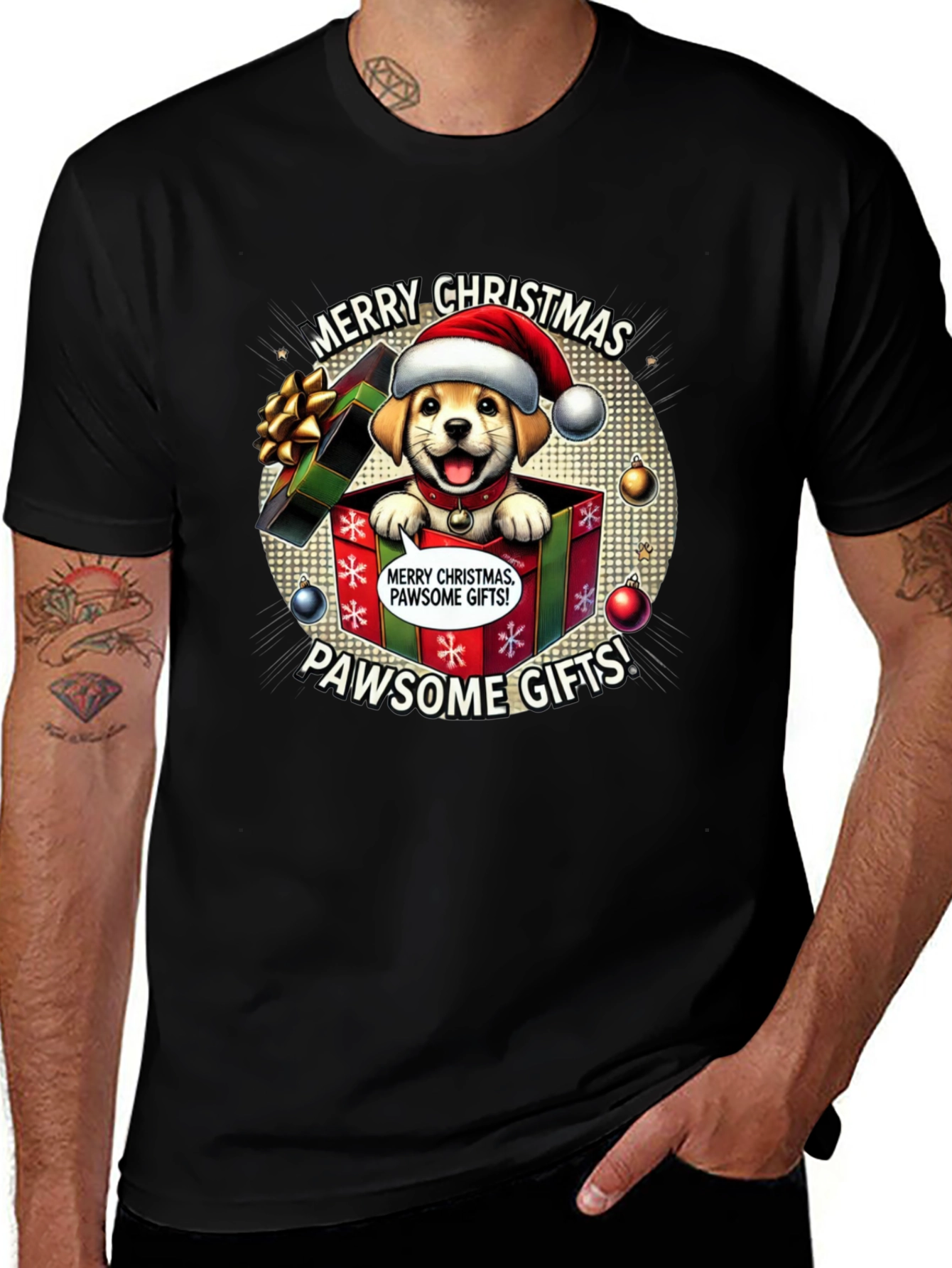 Merry Christmas Pawsome Gifts Dog T-Shirt
