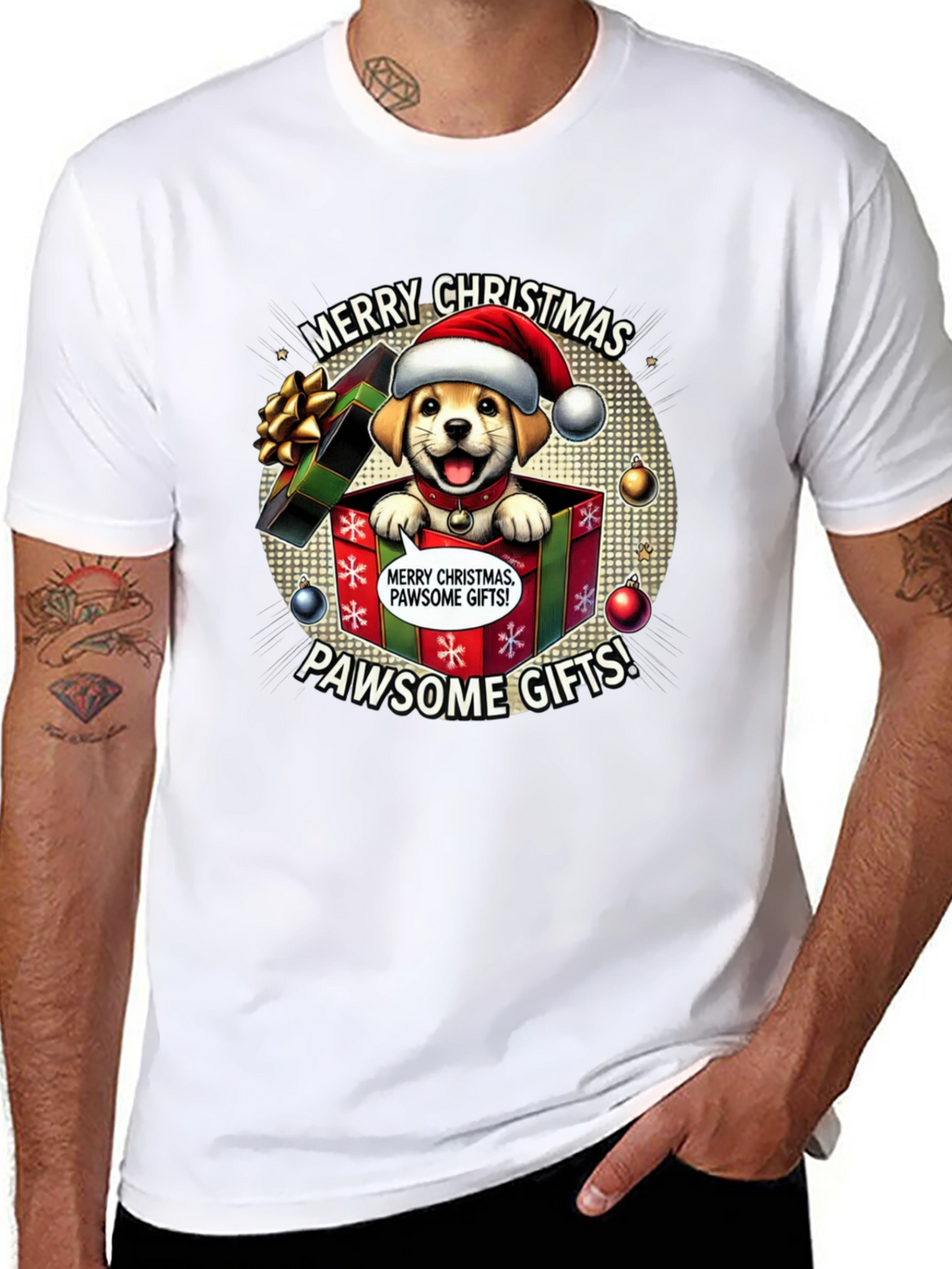 Merry Christmas Pawsome Gifts Dog T-Shirt