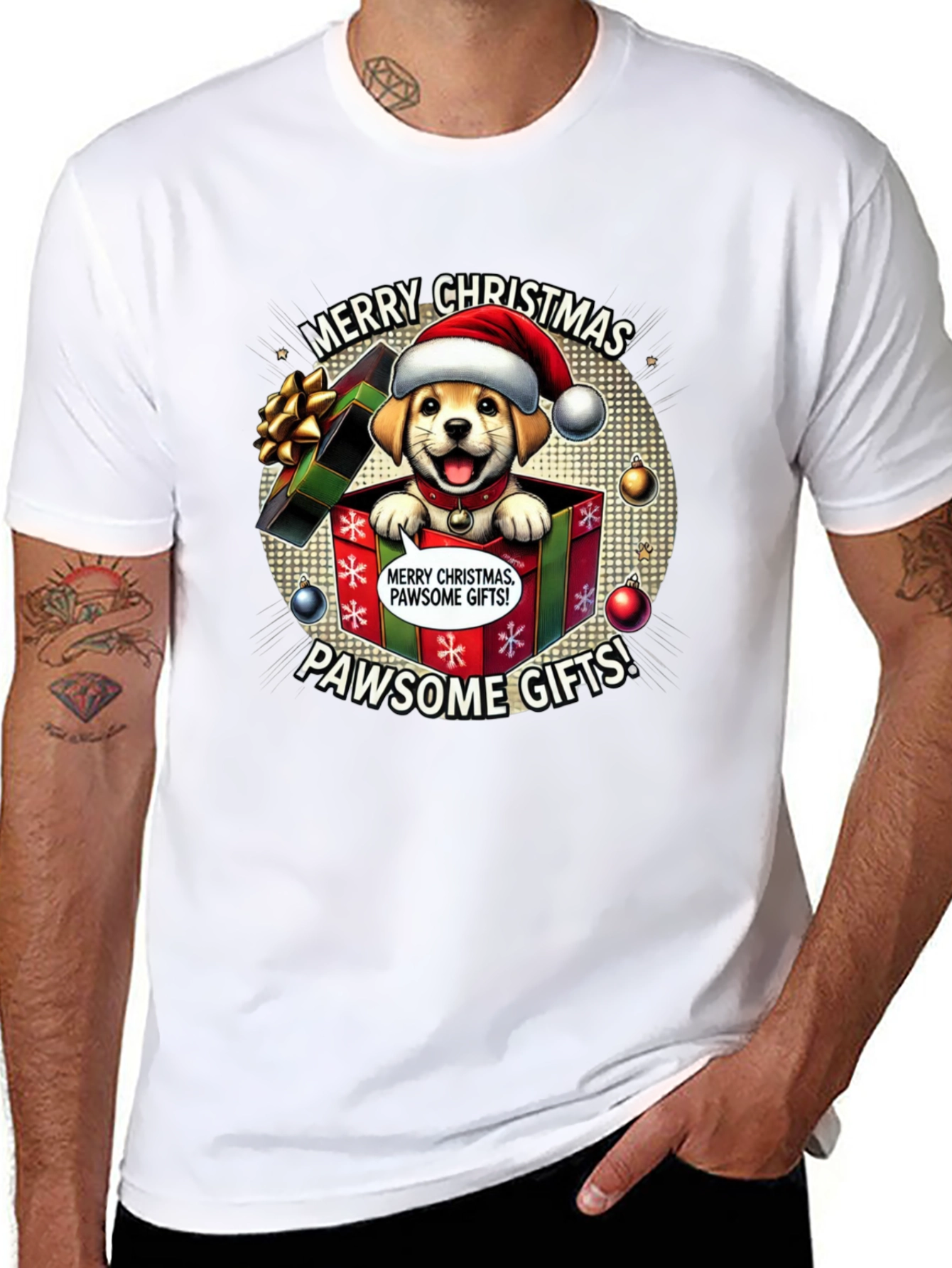 Merry Christmas Pawsome Gifts Dog T-Shirt