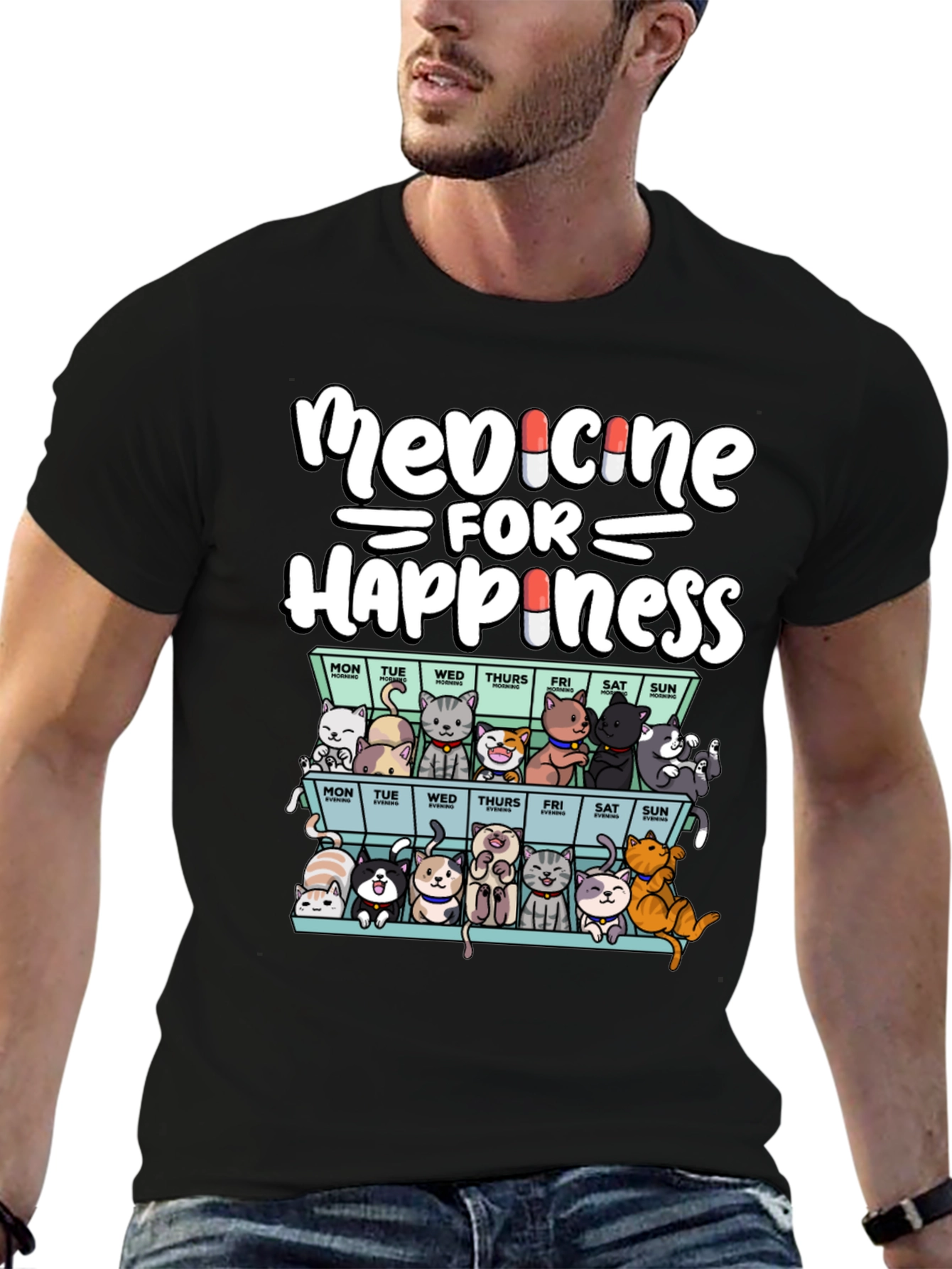 Medicine for Happiness Cat T-Shirt