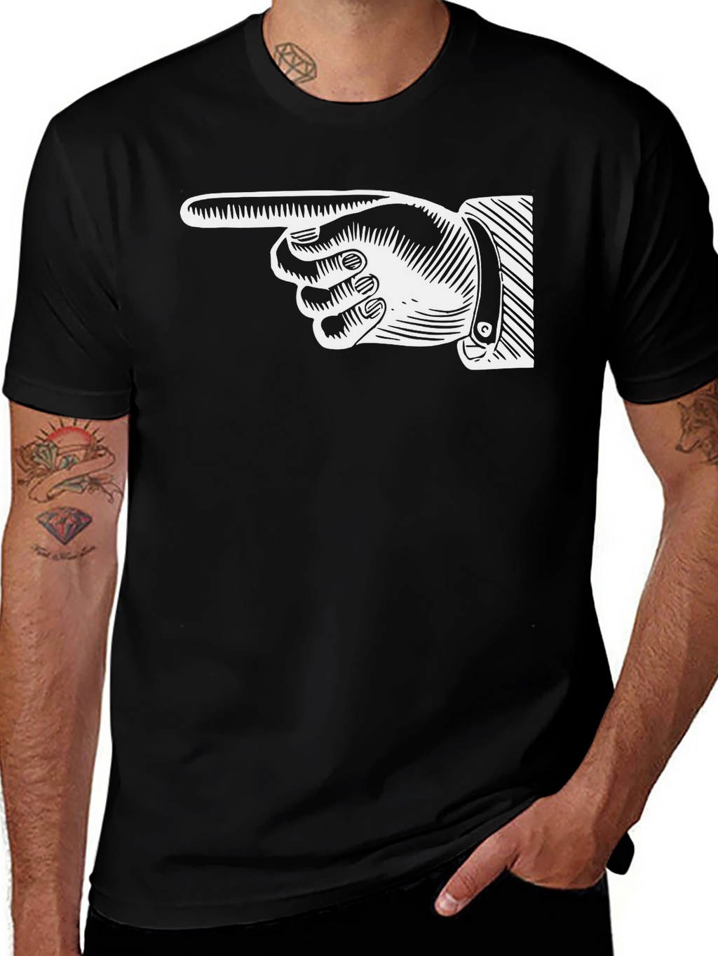 Pointing Finger Graphic Tee - Classic Black Cotton Shirt