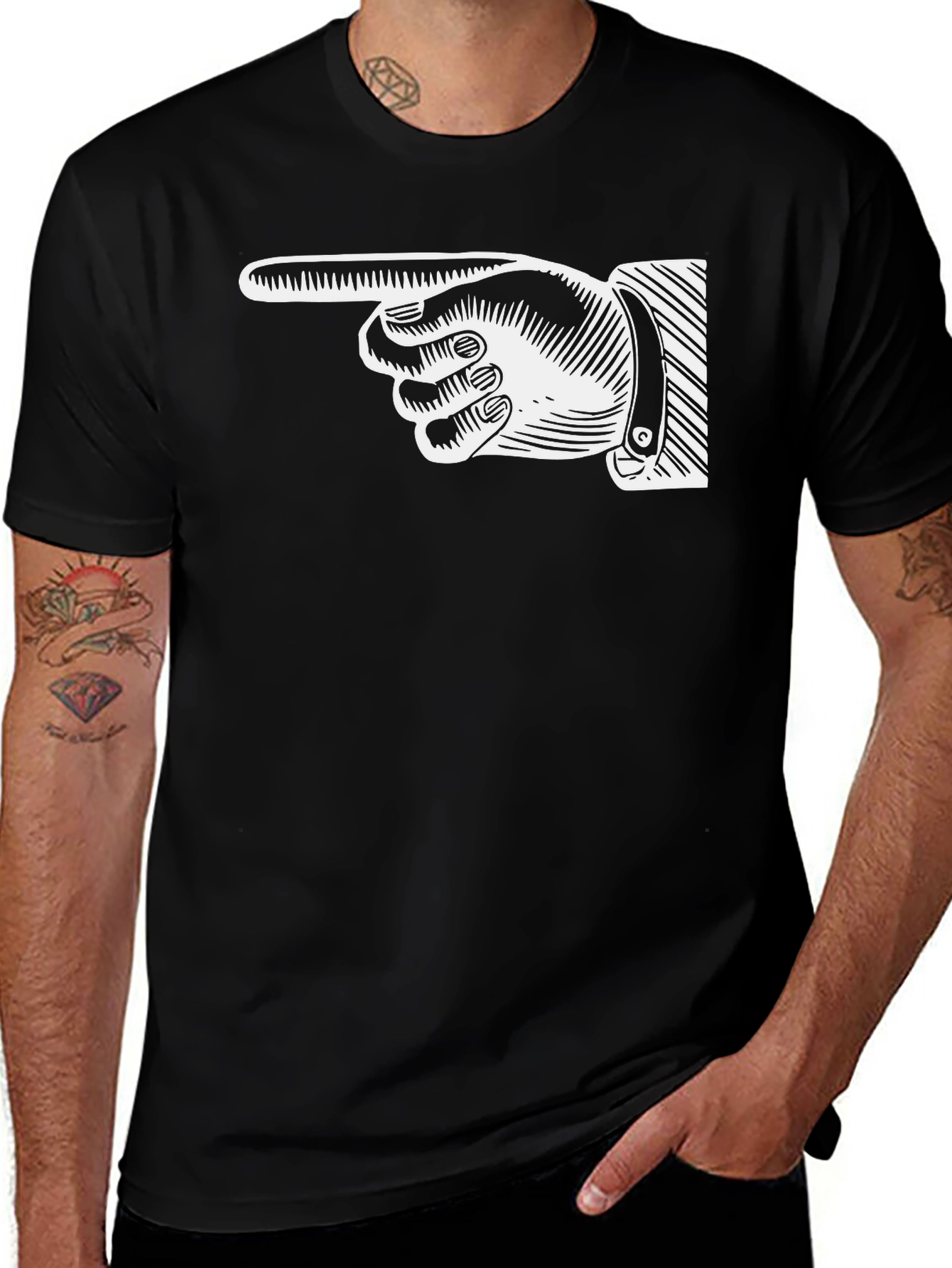 Pointing Finger Graphic Tee - Classic Black Cotton Shirt
