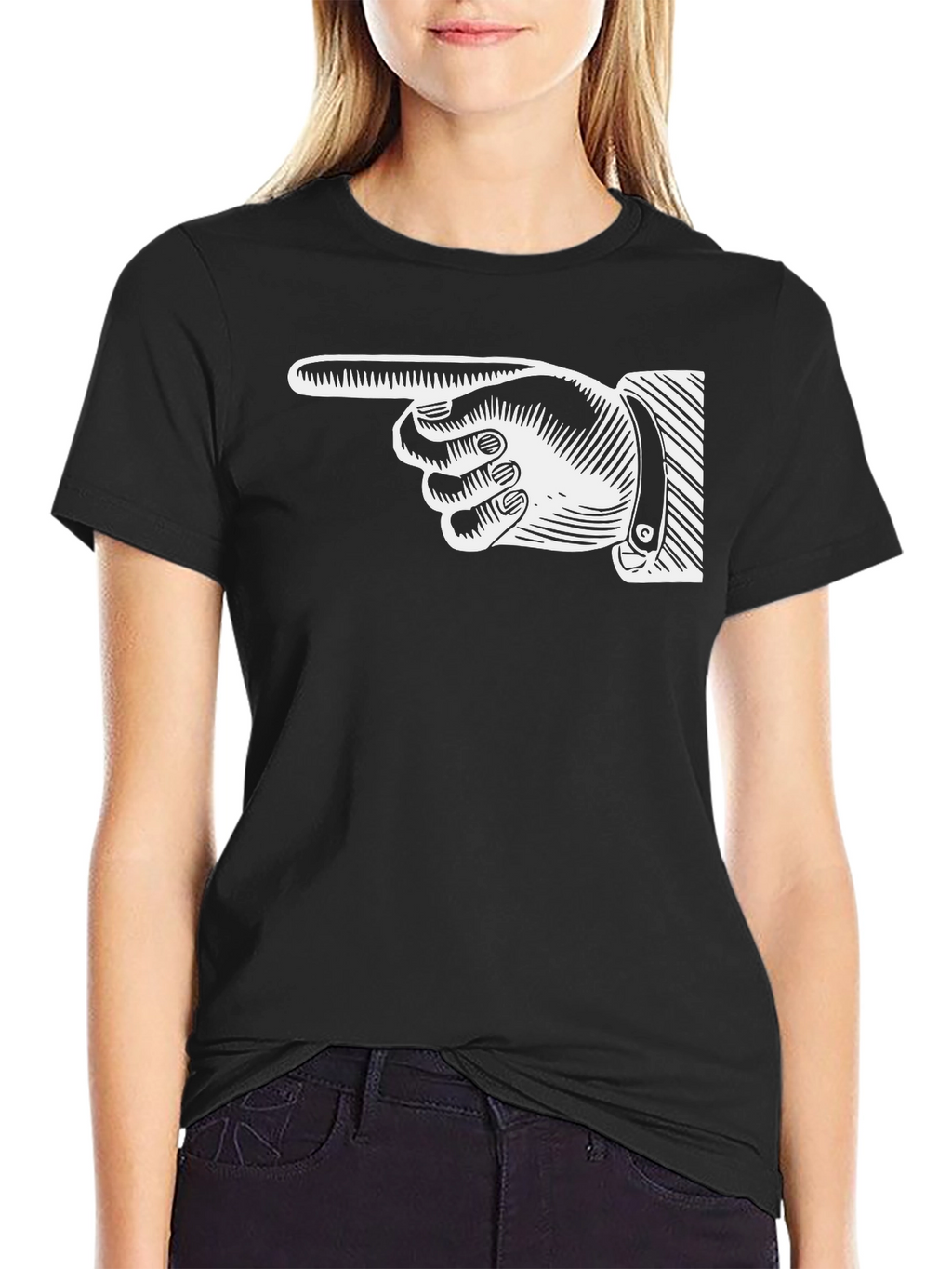 Pointing Finger Graphic Tee - Classic Black Cotton Shirt