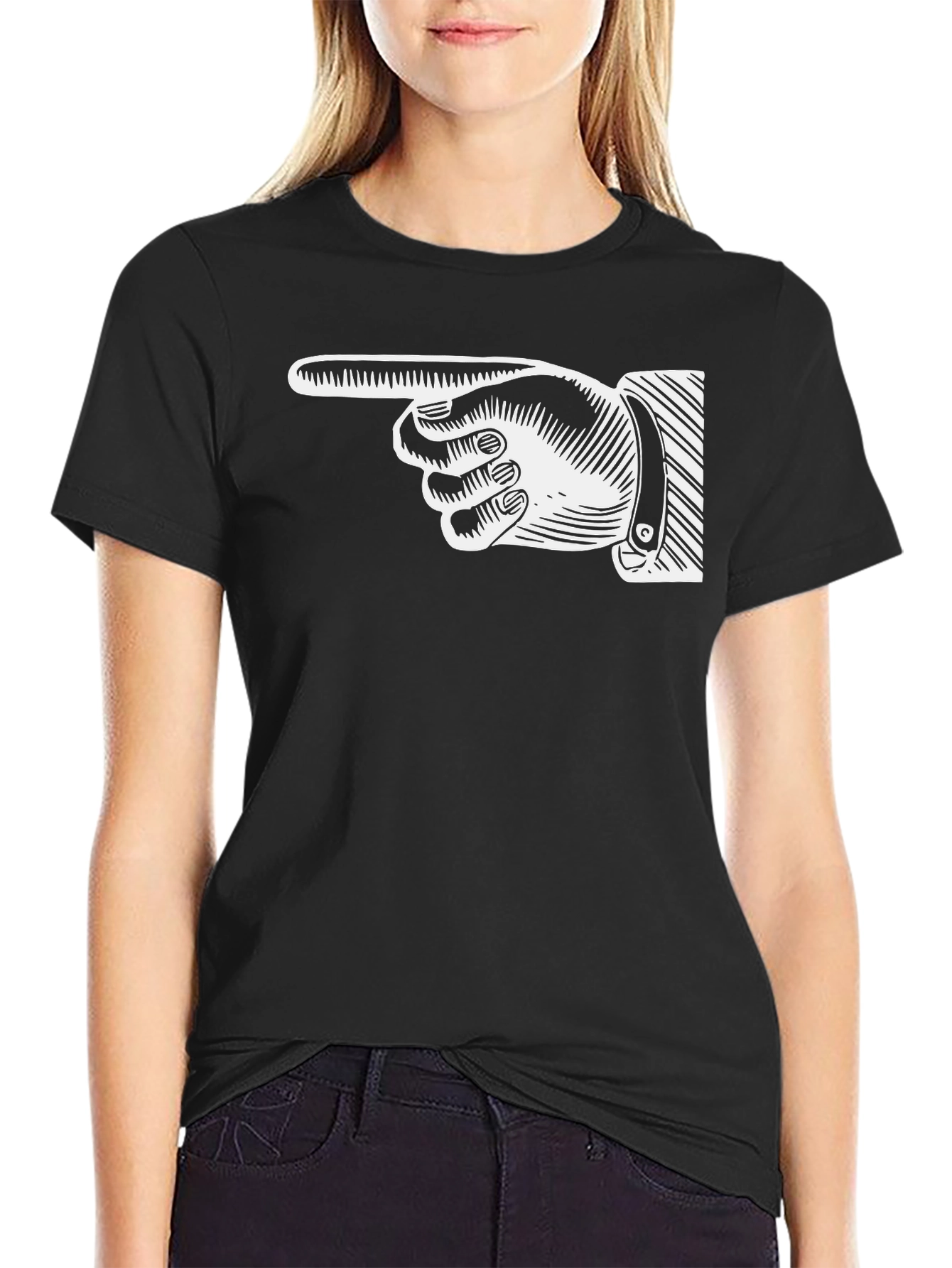 Pointing Finger Graphic Tee - Classic Black Cotton Shirt