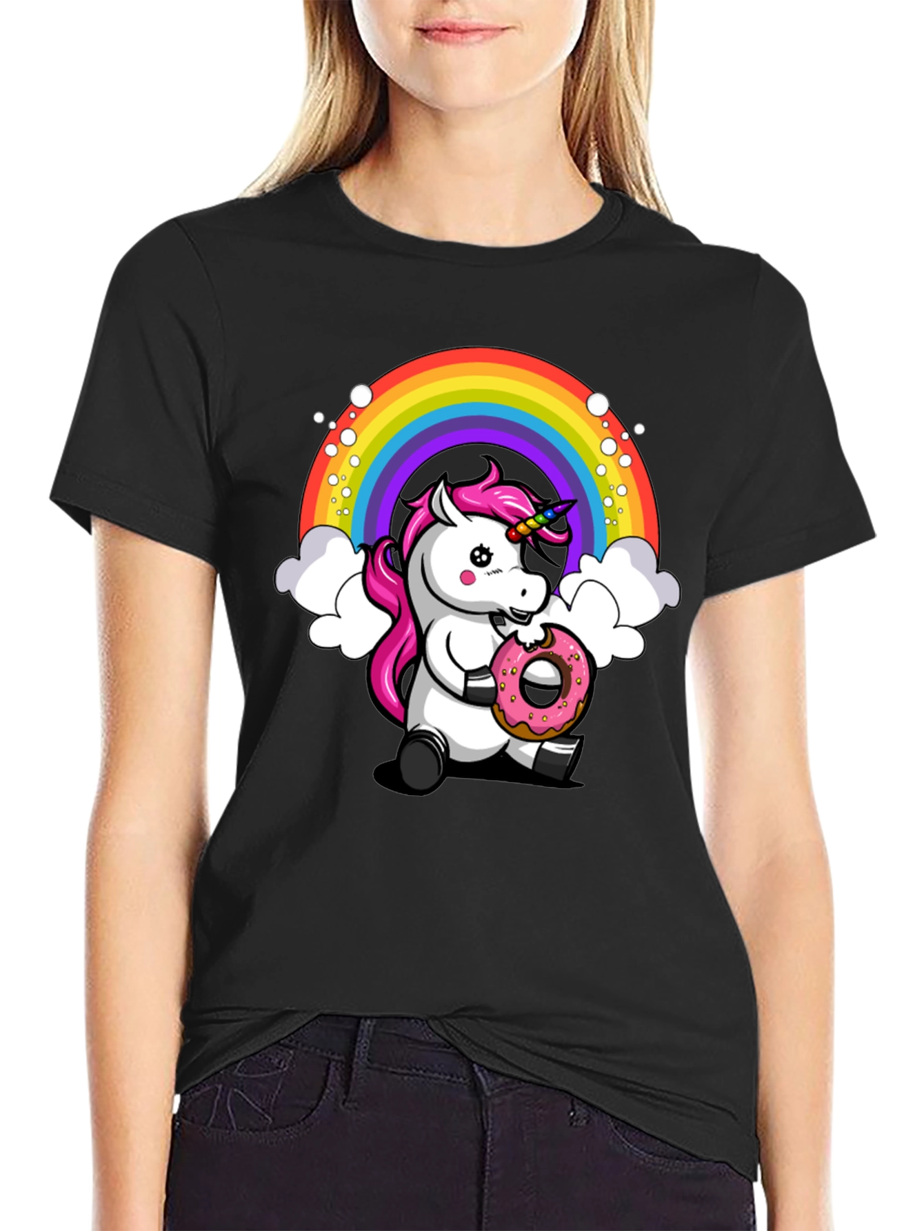 Unicorn Donut T-Shirt - Rainbow Graphic Tee