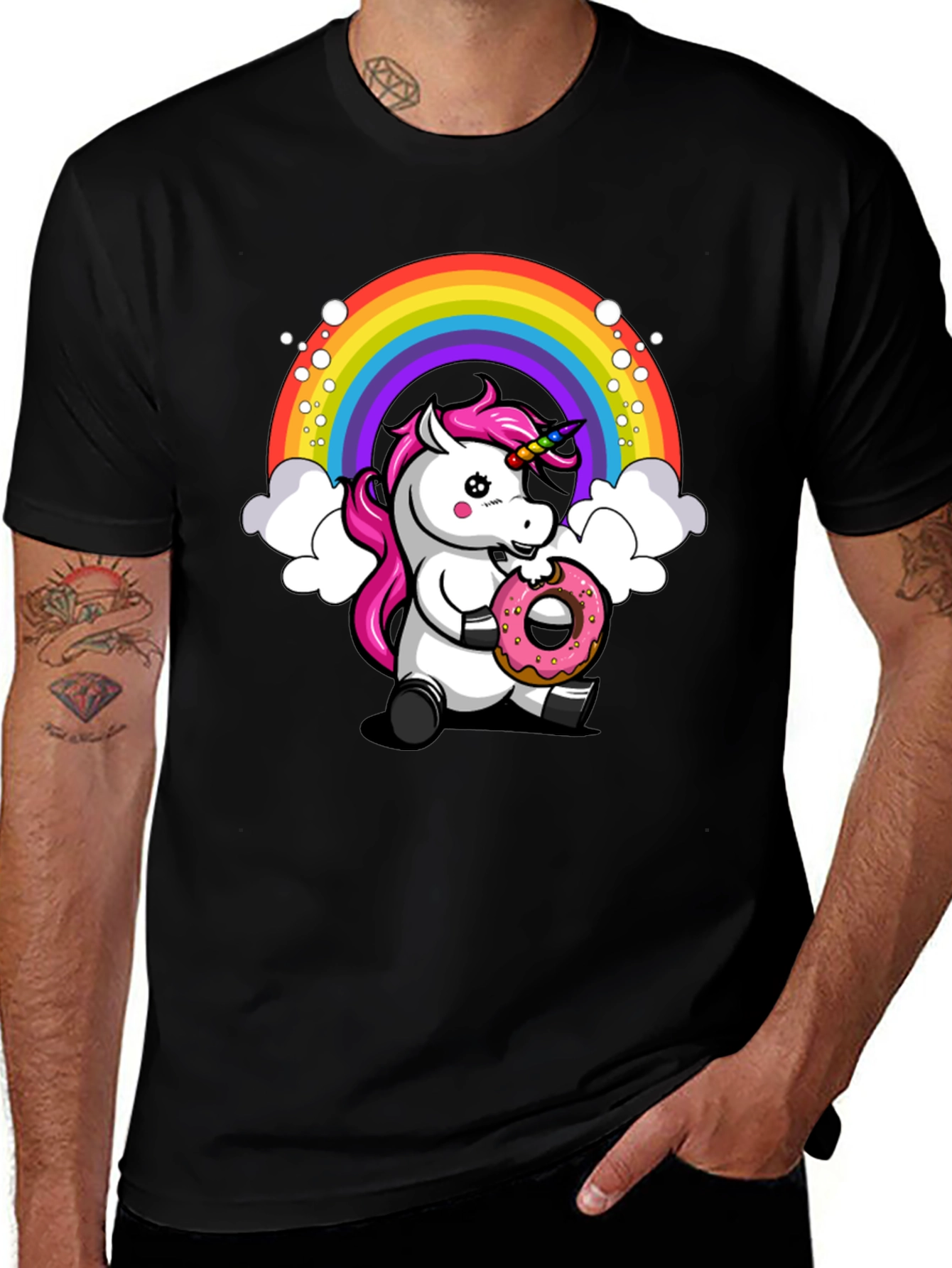 Unicorn Donut T-Shirt - Rainbow Graphic Tee