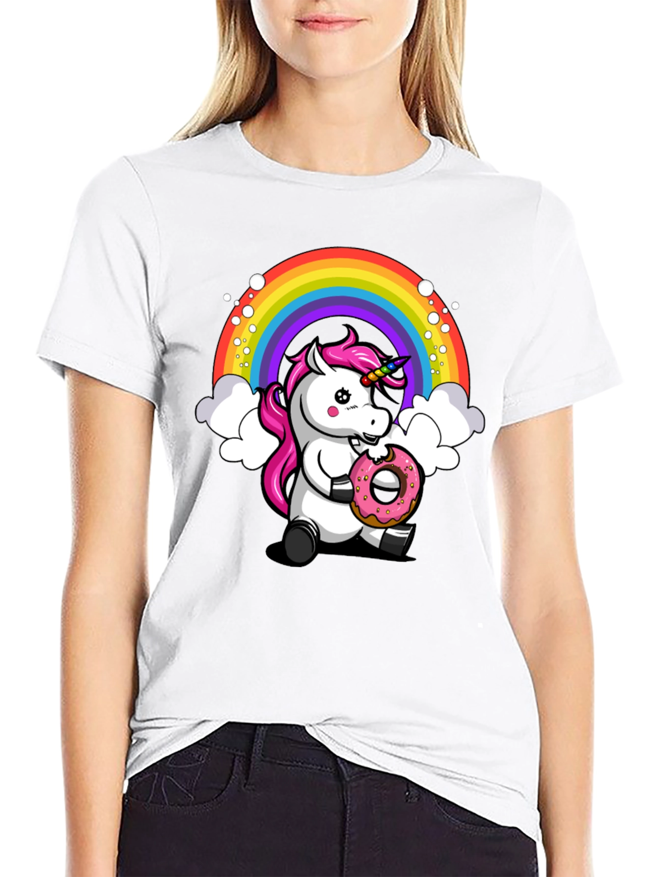 Unicorn Donut T-Shirt - Rainbow Graphic Tee