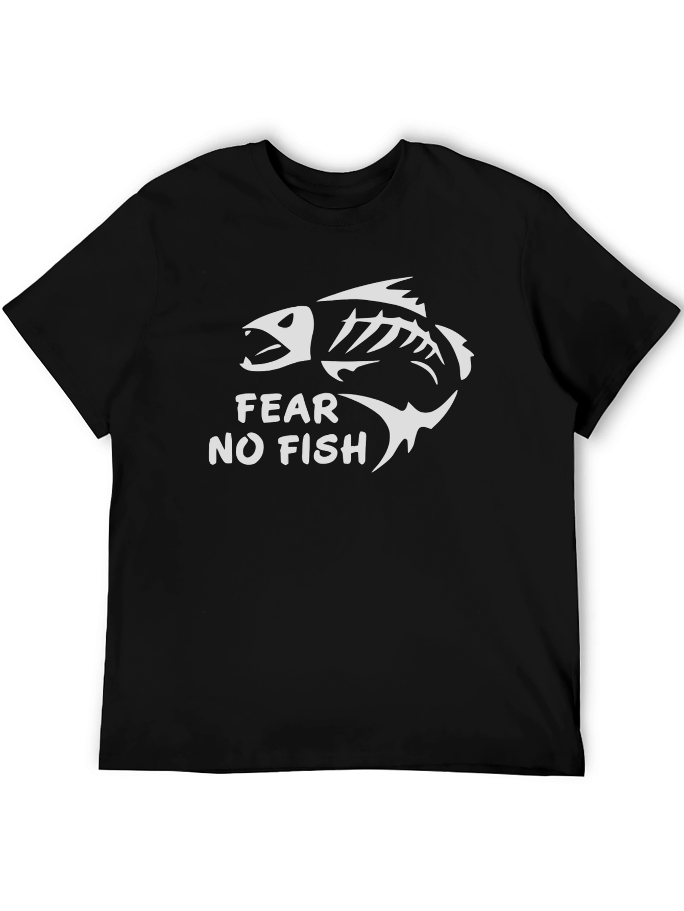 Fear No Fish Black Cotton Tee - Skeleton Fish Graphic T-Shirt