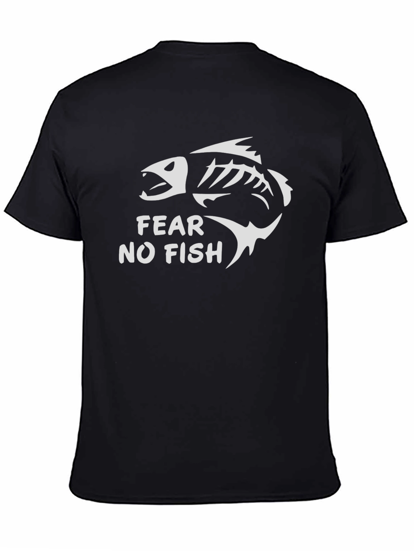 Fear No Fish Black Cotton Tee - Skeleton Fish Graphic T-Shirt