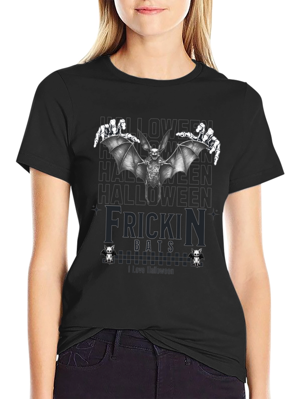 Frickin Bats Halloween T-Shirt - Spooky Skeleton Bat Design