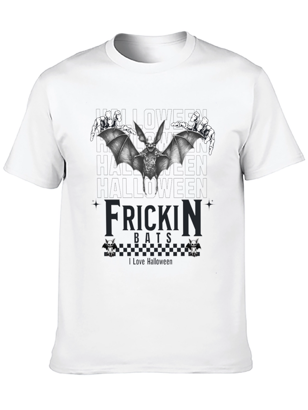 Frickin Bats Halloween T-Shirt - Spooky Skeleton Bat Design