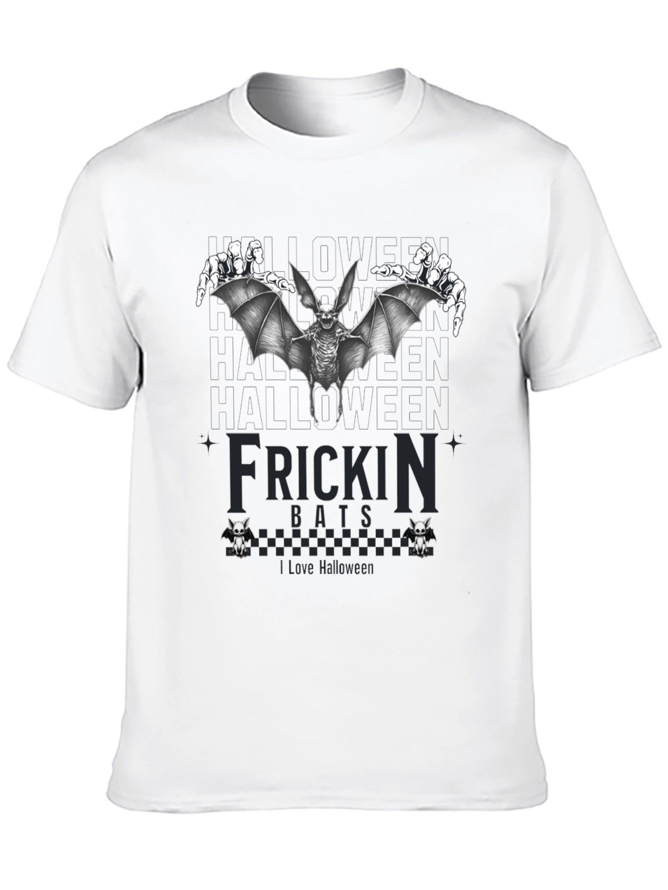 Frickin Bats Halloween T-Shirt - Spooky Skeleton Bat Design