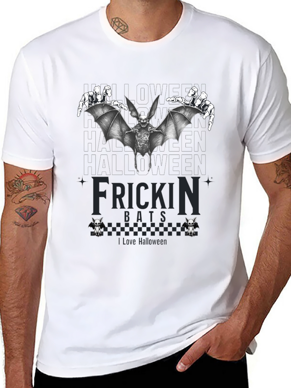 Frickin Bats Halloween T-Shirt - Spooky Skeleton Bat Design