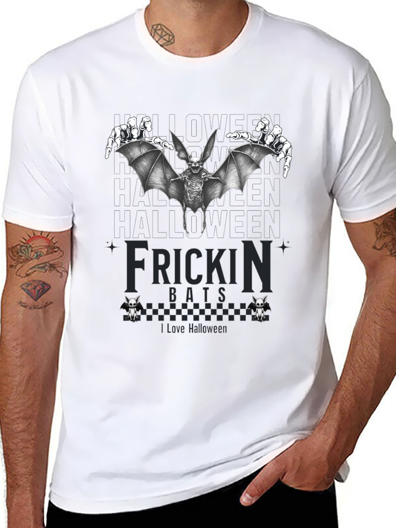 Frickin Bats Halloween T-Shirt - Spooky Skeleton Bat Design