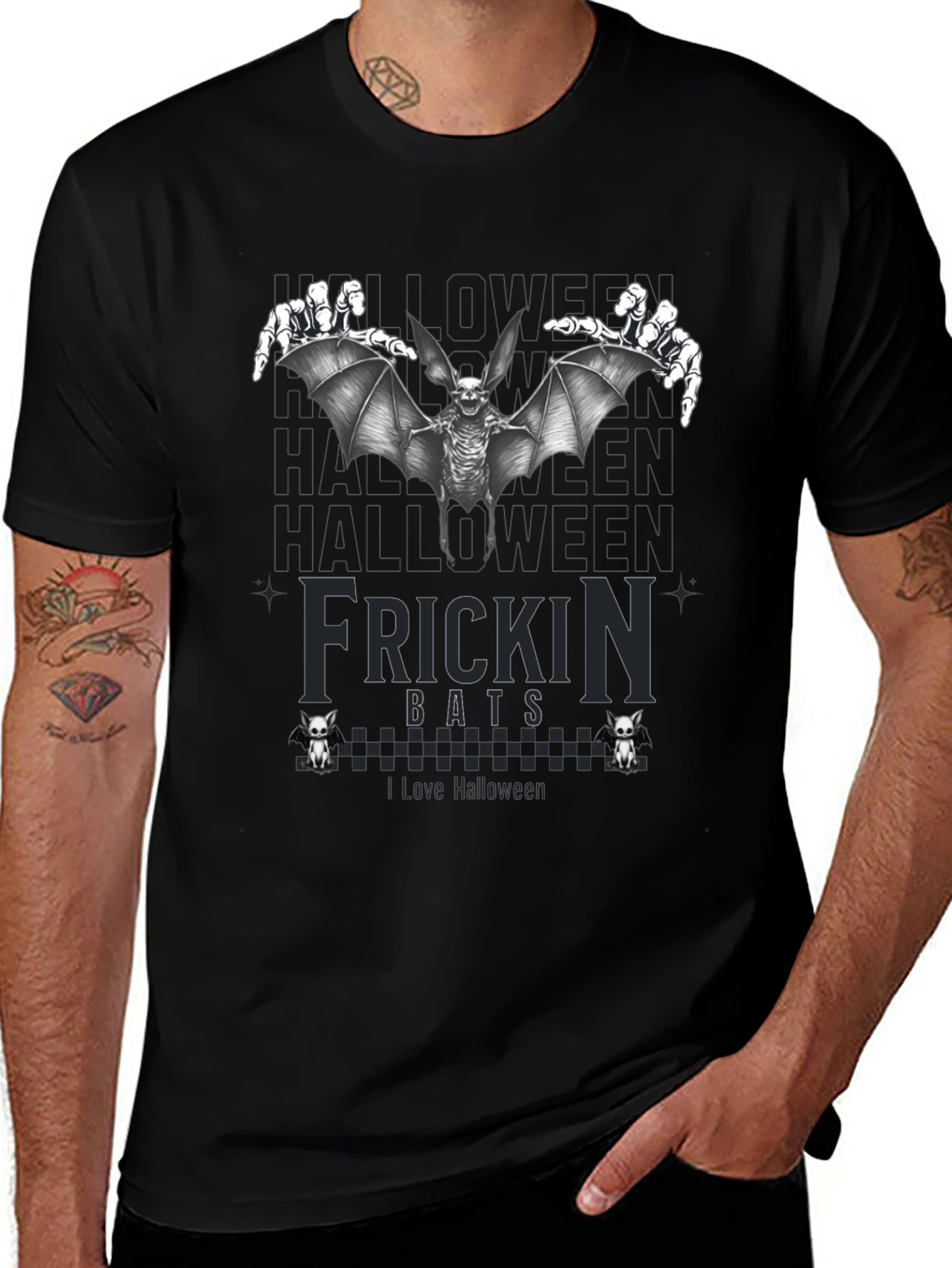 Frickin Bats Halloween T-Shirt - Spooky Skeleton Bat Design