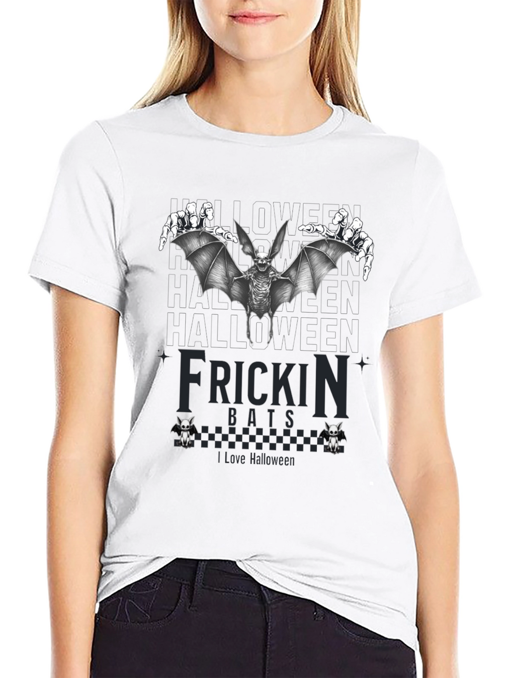 Frickin Bats Halloween T-Shirt - Spooky Skeleton Bat Design