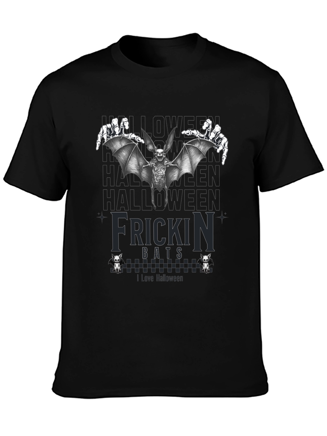 Frickin Bats Halloween T-Shirt - Spooky Skeleton Bat Design