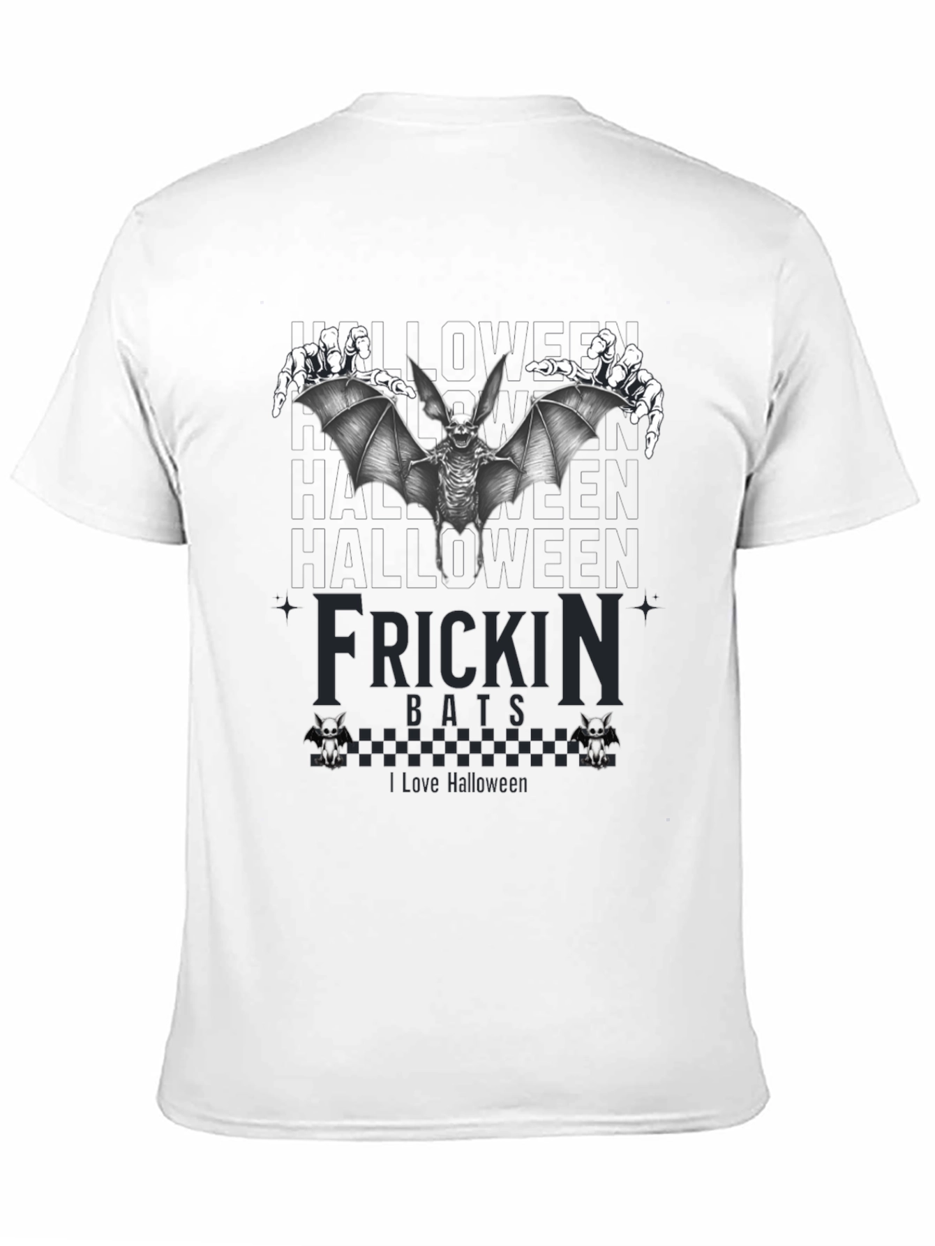 Frickin Bats Halloween T-Shirt - Spooky Skeleton Bat Design