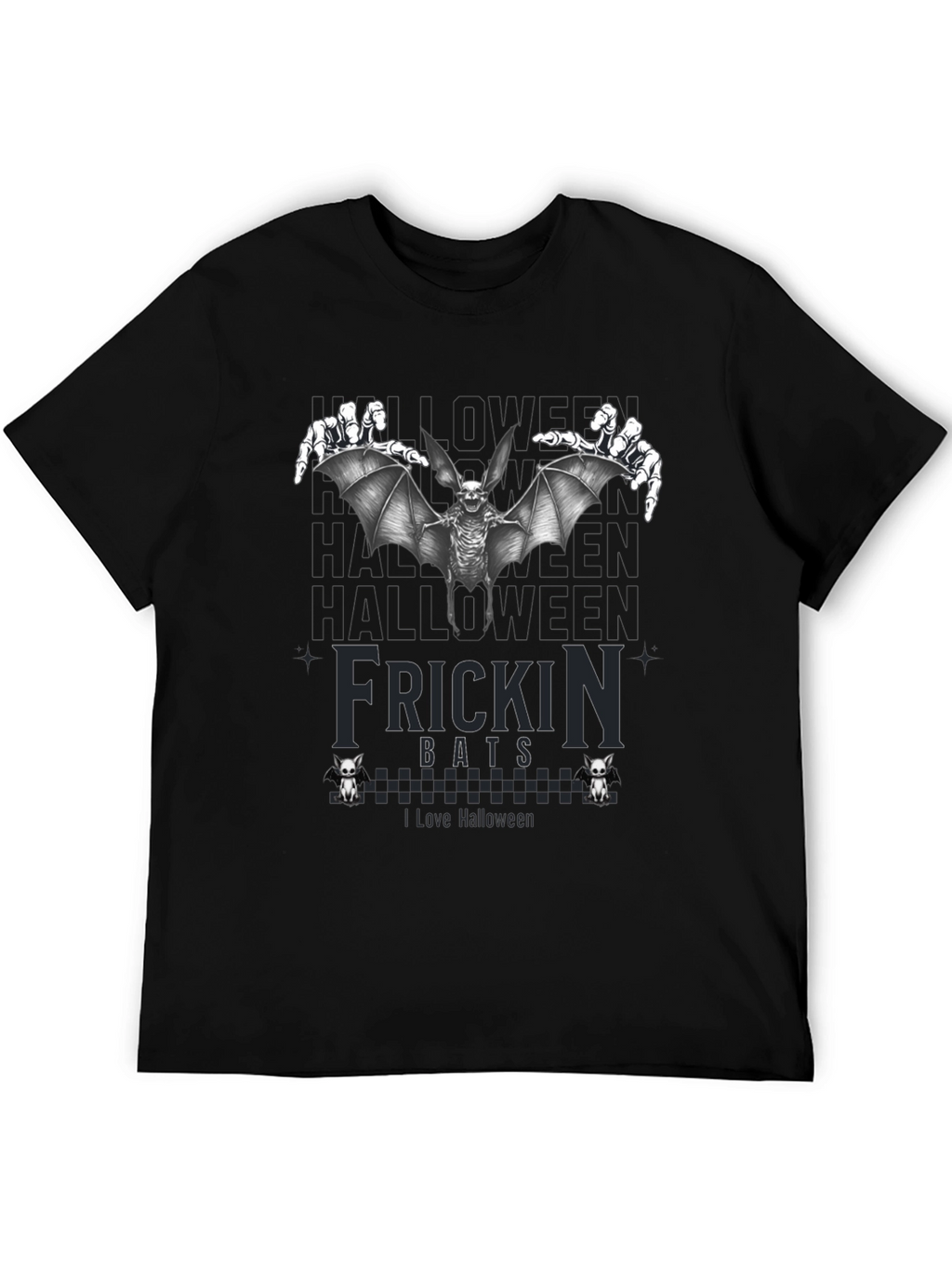 Frickin Bats Halloween T-Shirt - Spooky Skeleton Bat Design