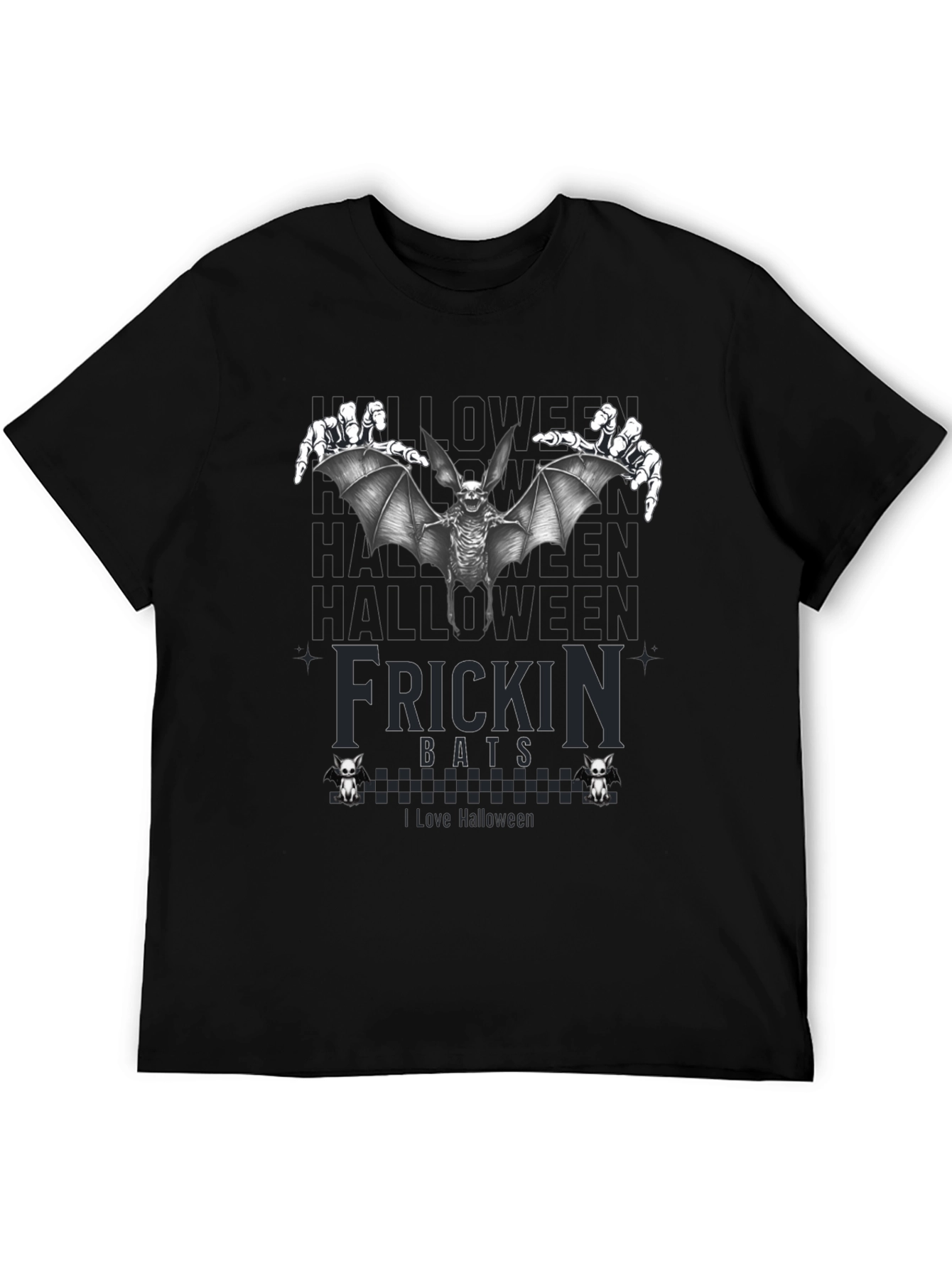 Frickin Bats Halloween T-Shirt - Spooky Skeleton Bat Design