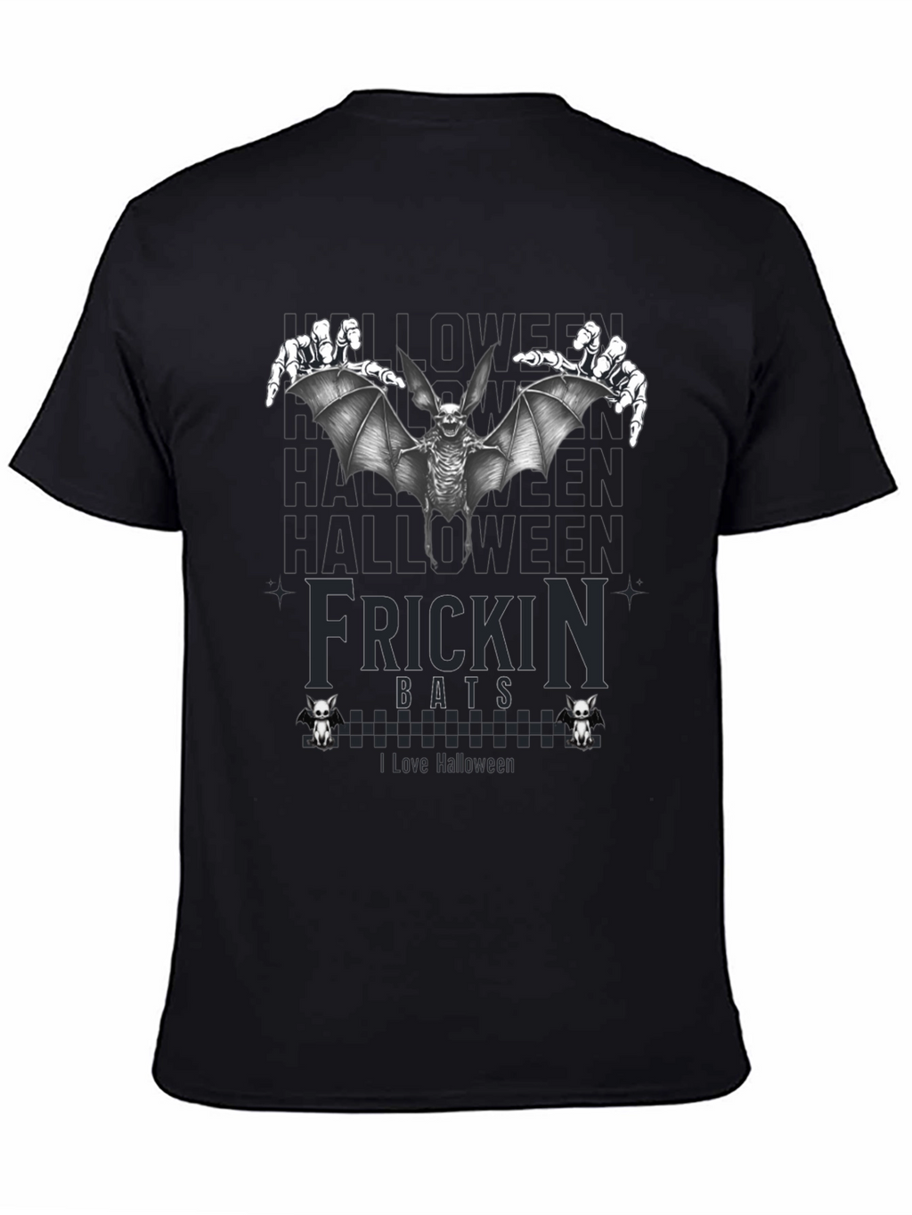 Frickin Bats Halloween T-Shirt - Spooky Skeleton Bat Design