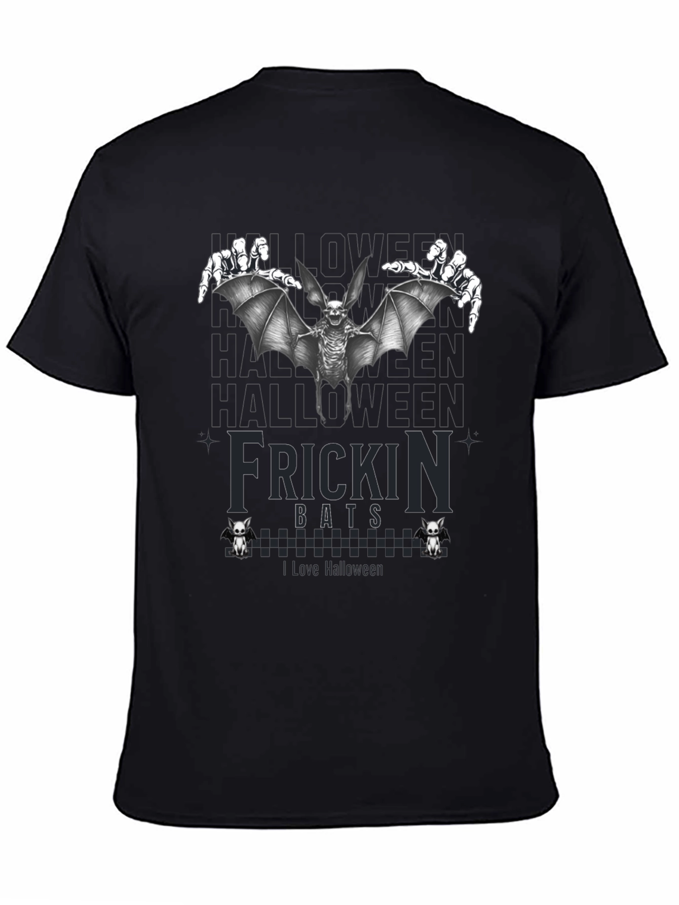 Frickin Bats Halloween T-Shirt - Spooky Skeleton Bat Design