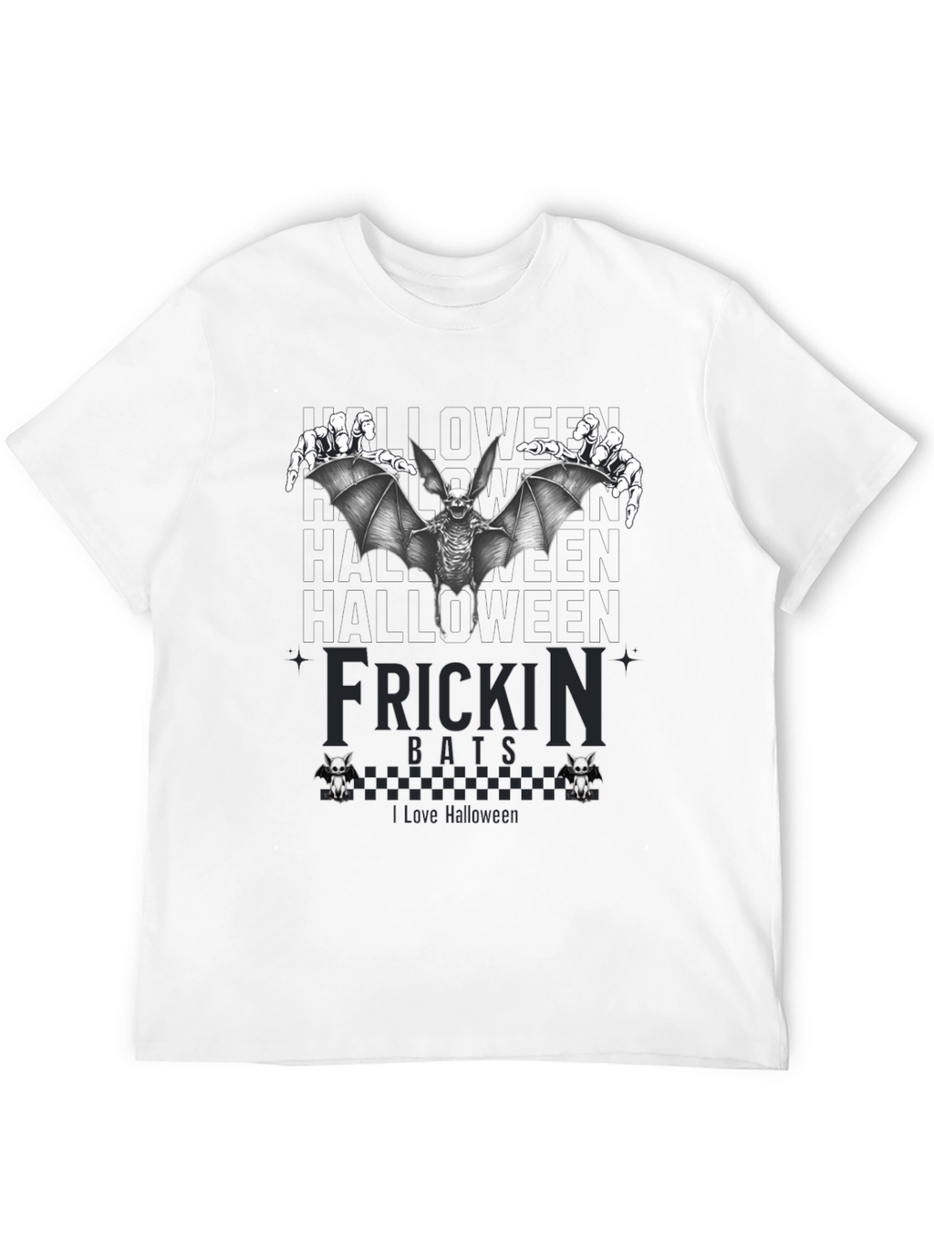 Frickin Bats Halloween T-Shirt - Spooky Skeleton Bat Design
