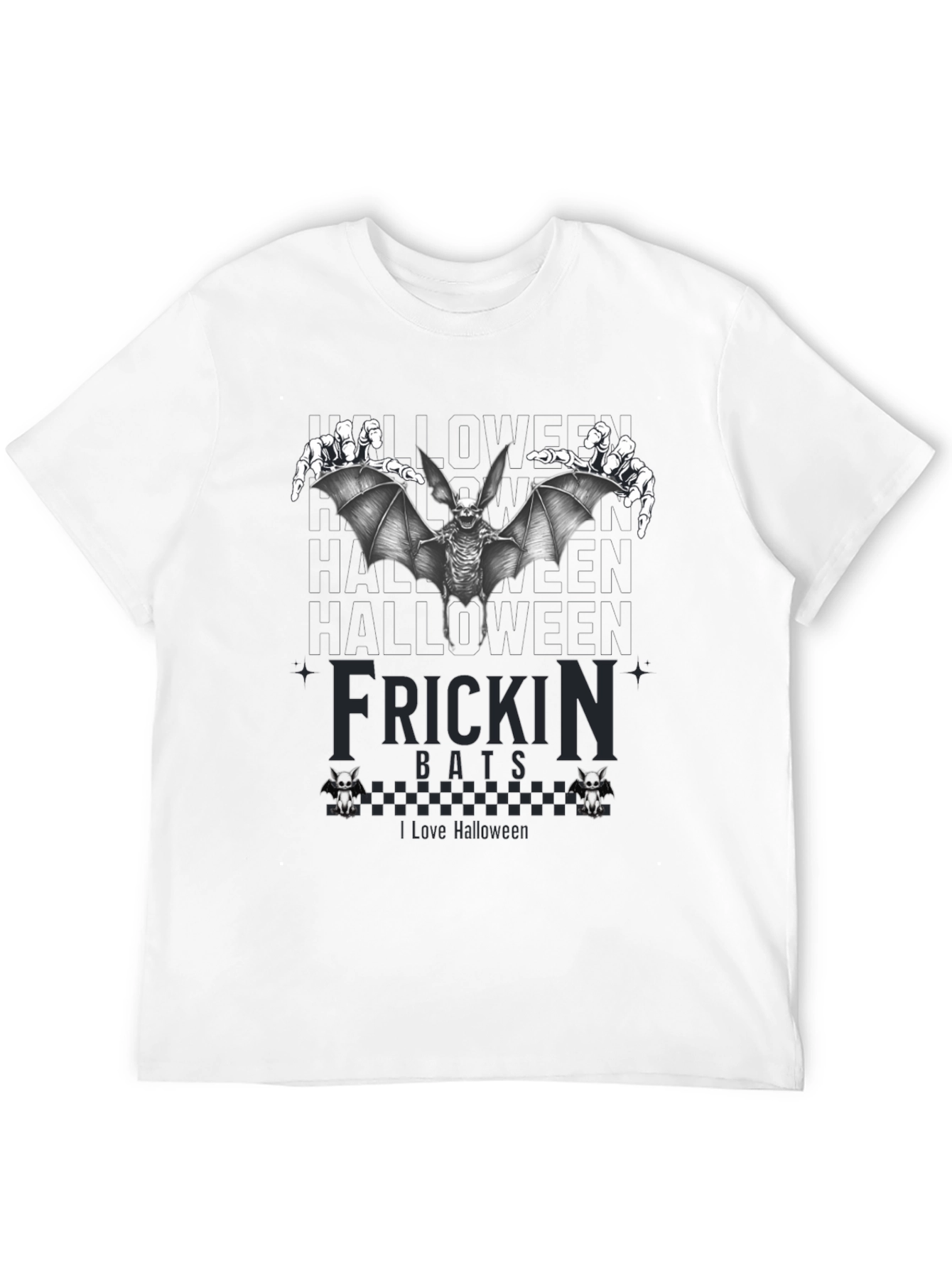Frickin Bats Halloween T-Shirt - Spooky Skeleton Bat Design