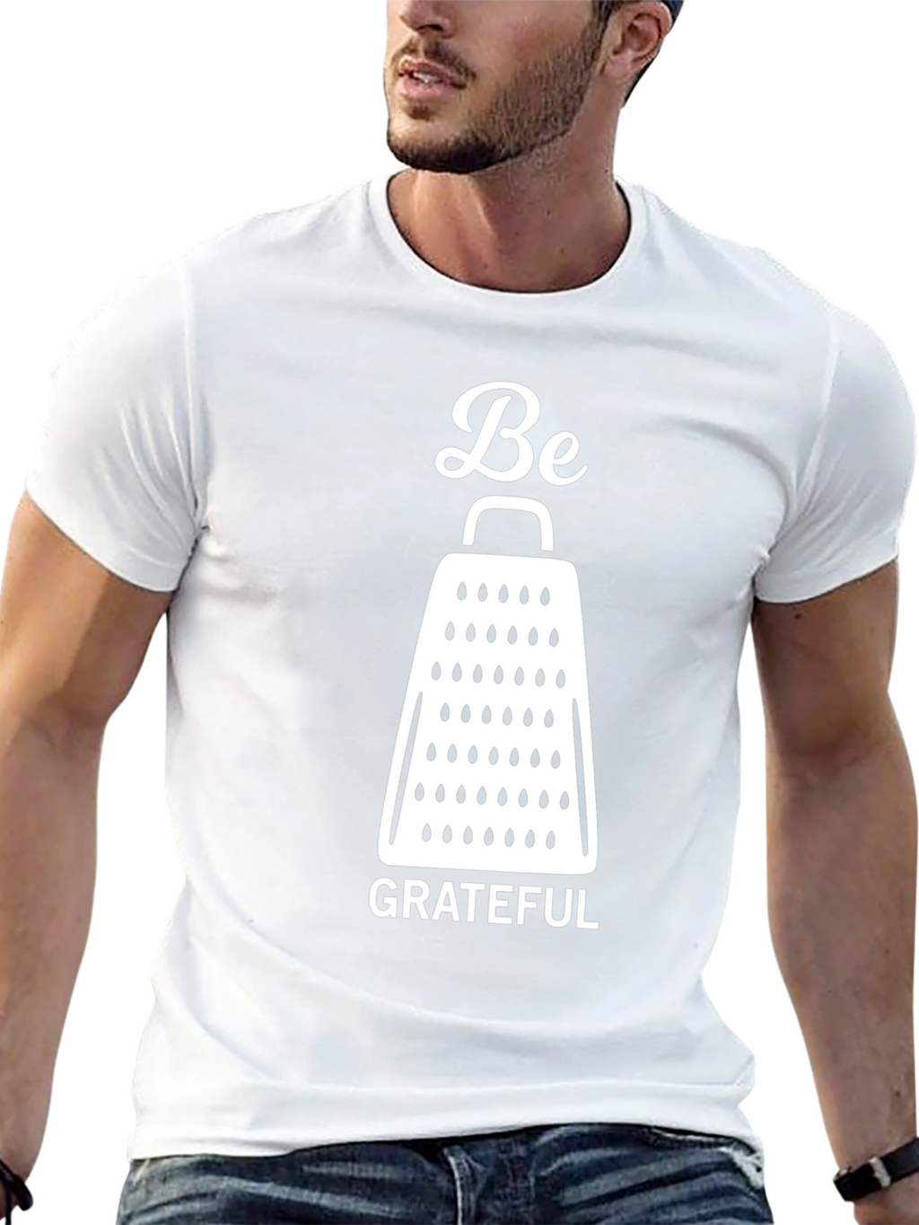 Be Grateful Cheese Grater Graphic T-Shirt - Black