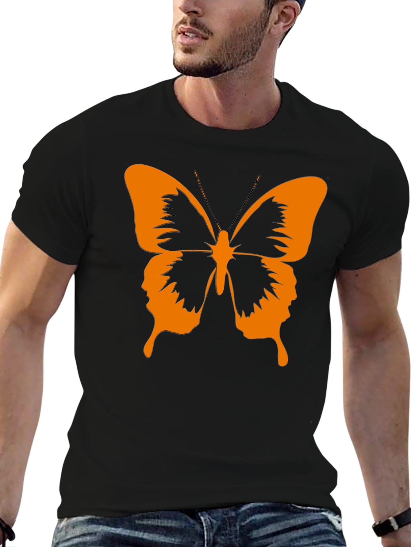 Butterfly Graphic Tee - Stylish Black Cotton T-Shirt
