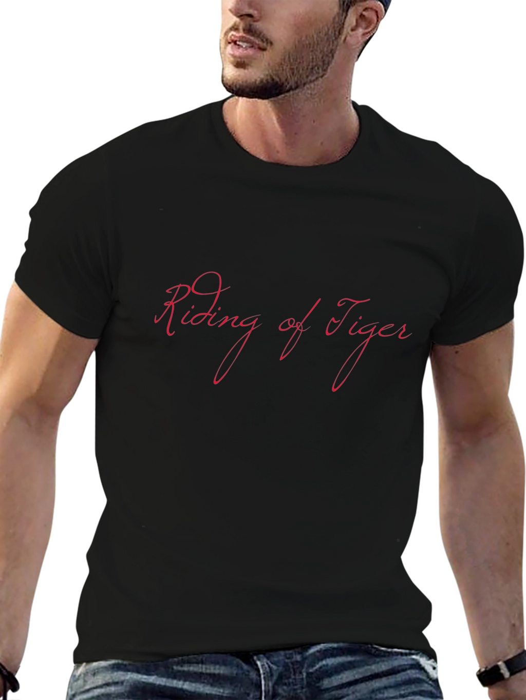 Riding of Tiger Black Graphic Tee Shirt