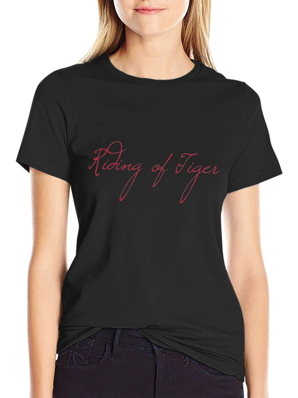 Riding of Tiger Black Graphic Tee Shirt