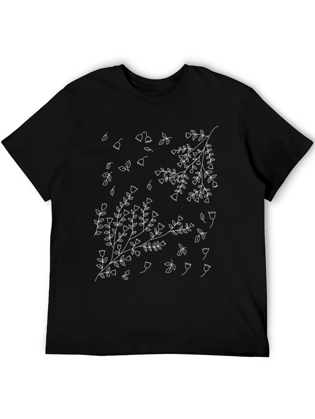 Floral Line Art T-Shirt - Black Botanical Design