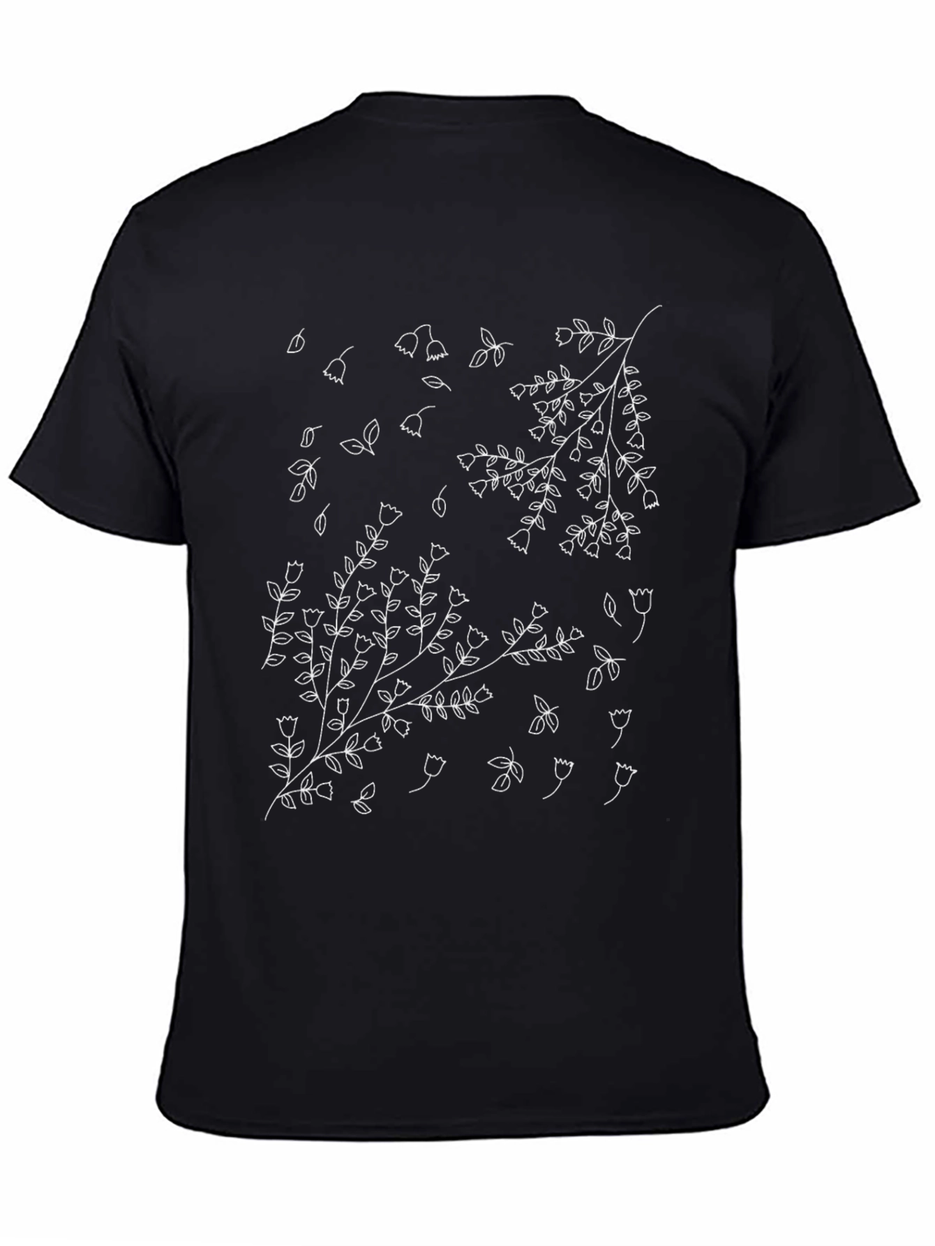 Floral Line Art T-Shirt - Black Botanical Design