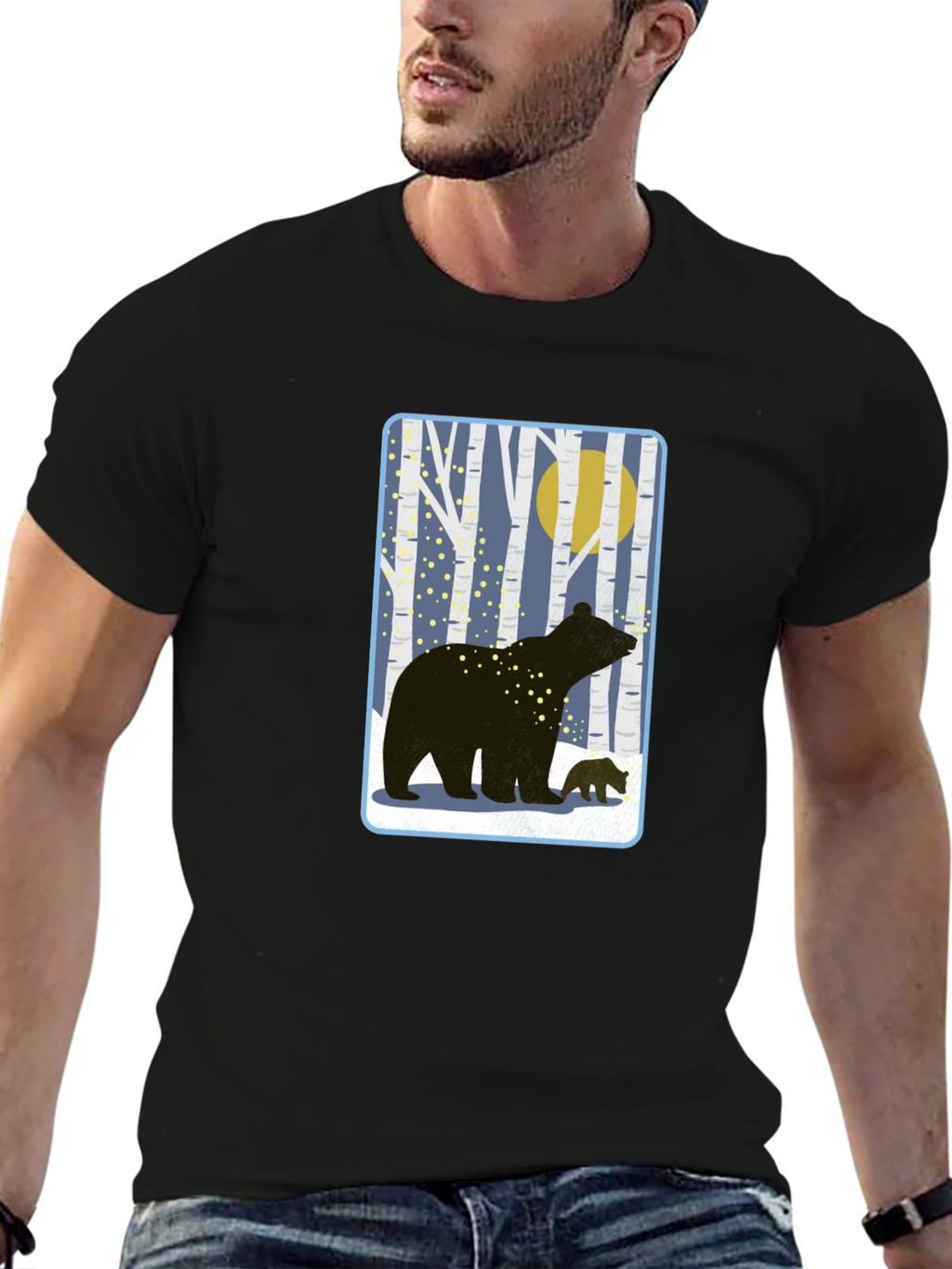 Bear Silhouette Graphic Tee - Black