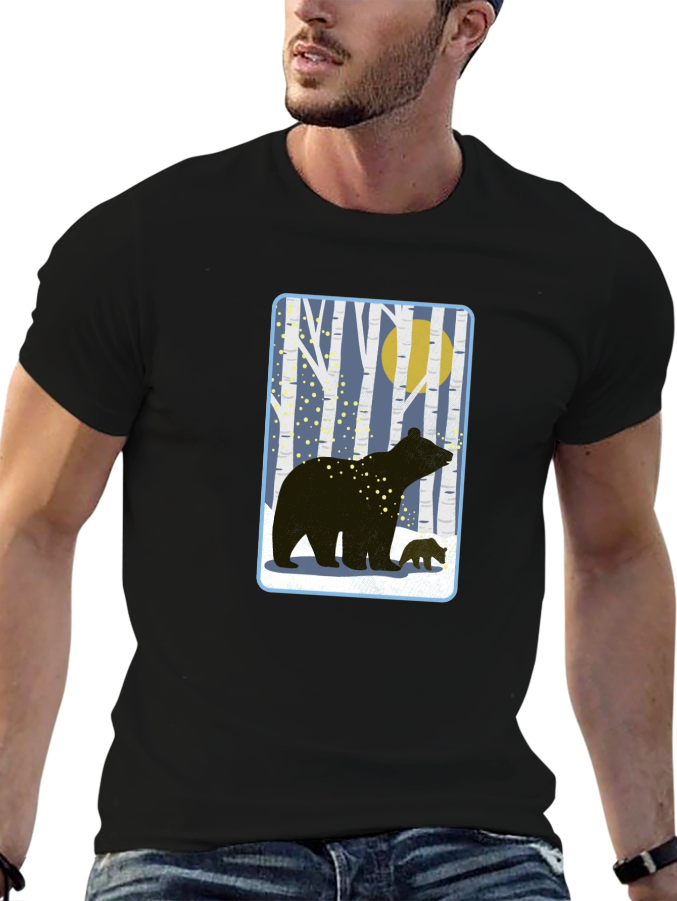 Bear Silhouette Graphic Tee - Black