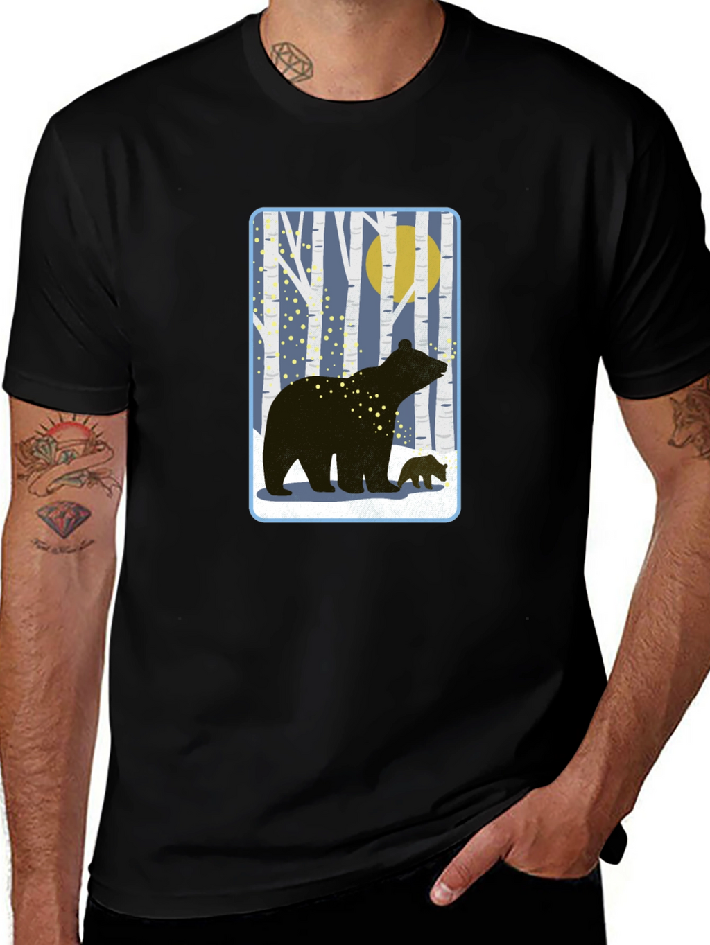 Bear Silhouette Graphic Tee - Black