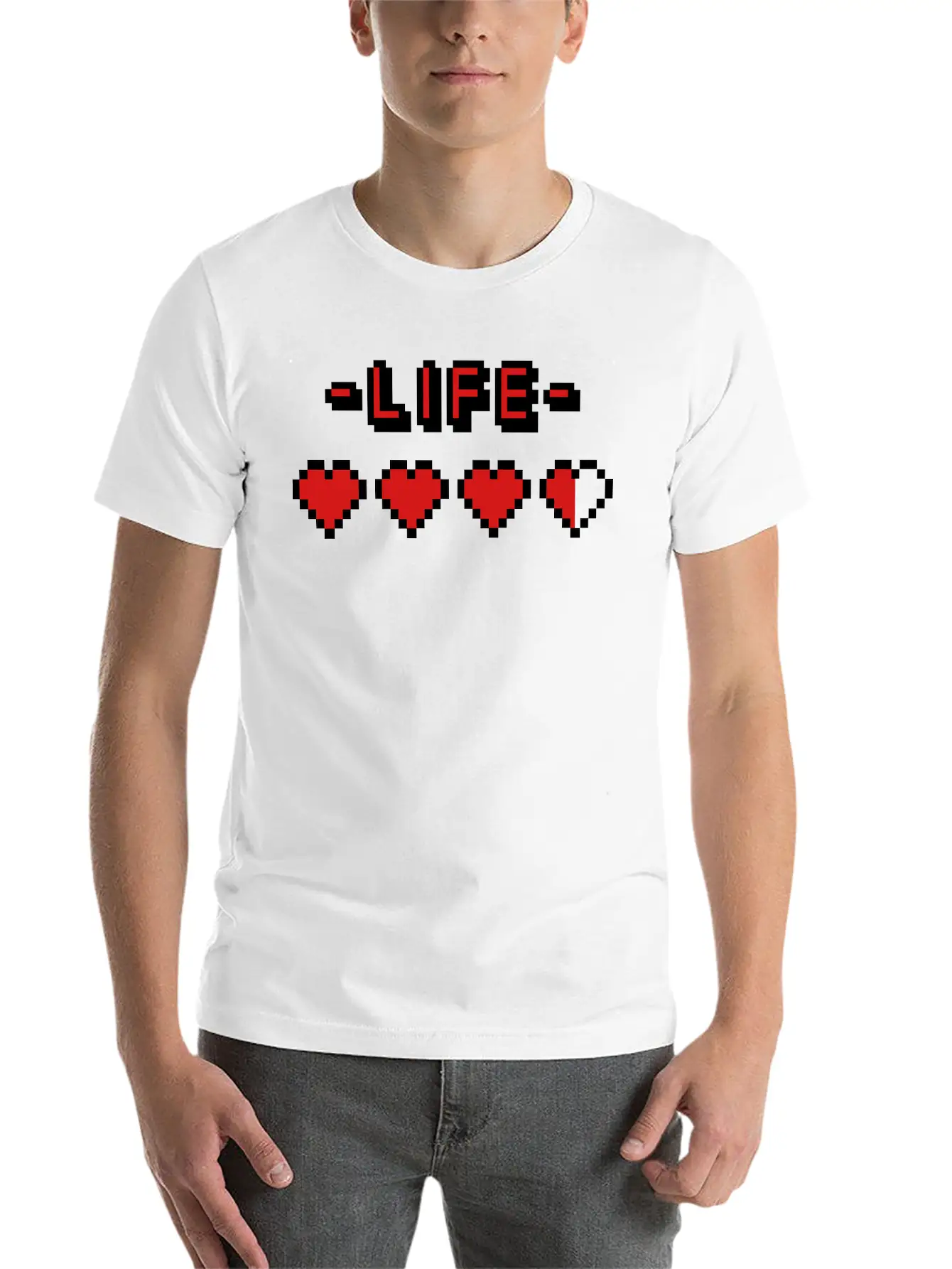 8-bit Gamer Lifebar Unisex Short Sleeve Soft Cotton T-Shirt – Casual Everyday Wear