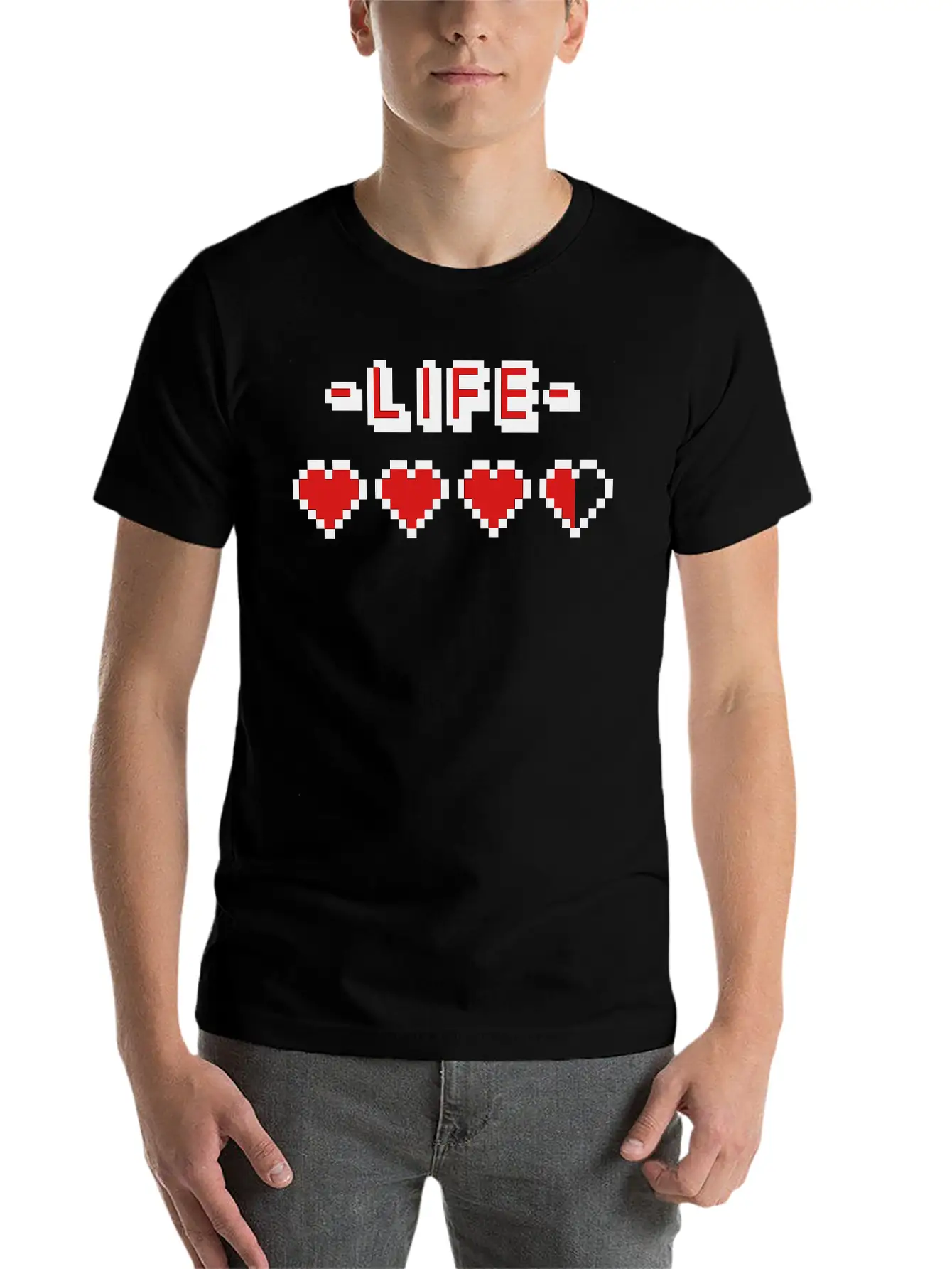 8-bit Gamer Lifebar Unisex Short Sleeve Soft Cotton T-Shirt – Casual Everyday Wear