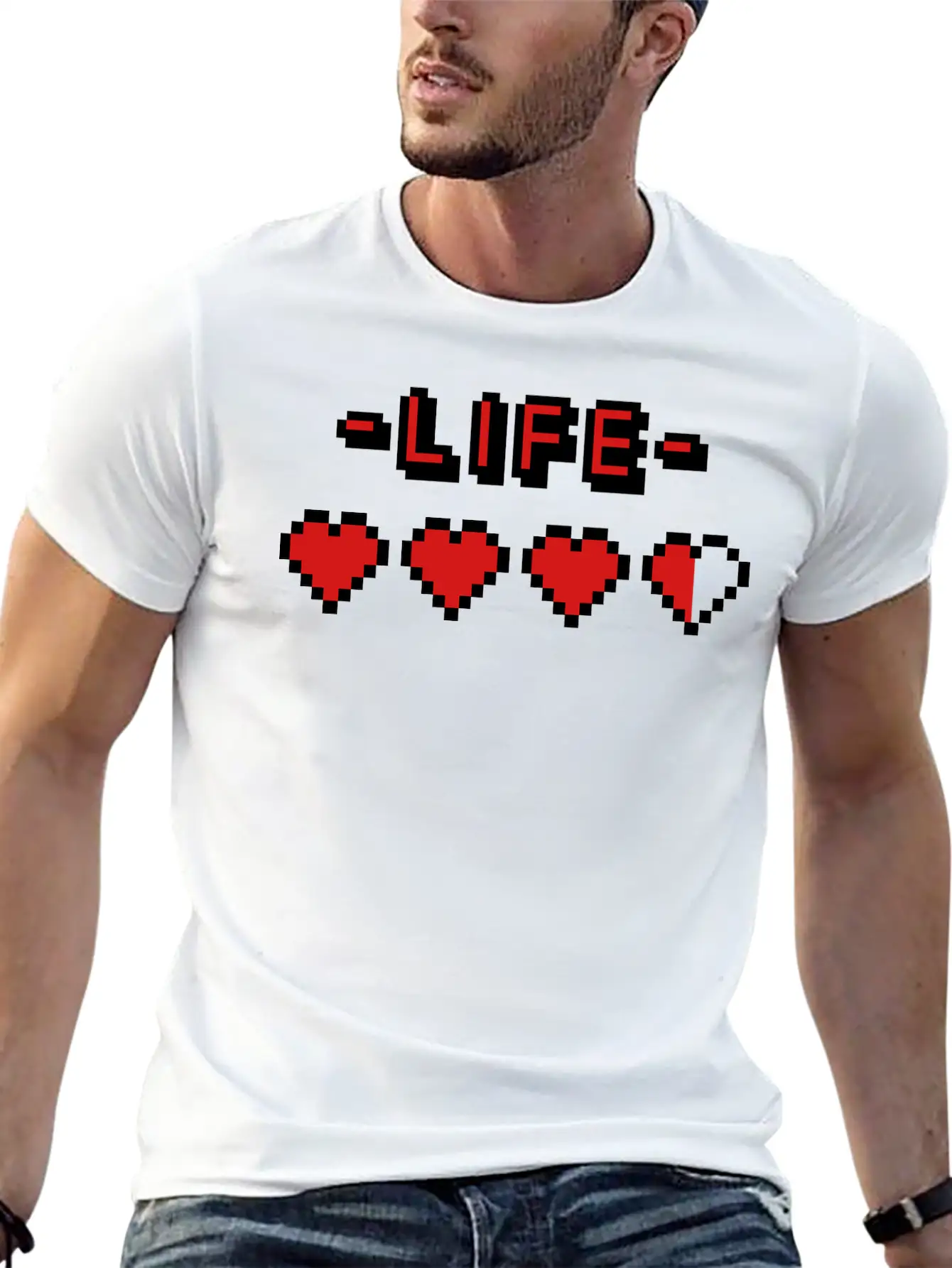 8-bit Gamer Lifebar Unisex Short Sleeve Soft Cotton T-Shirt – Casual Everyday Wear