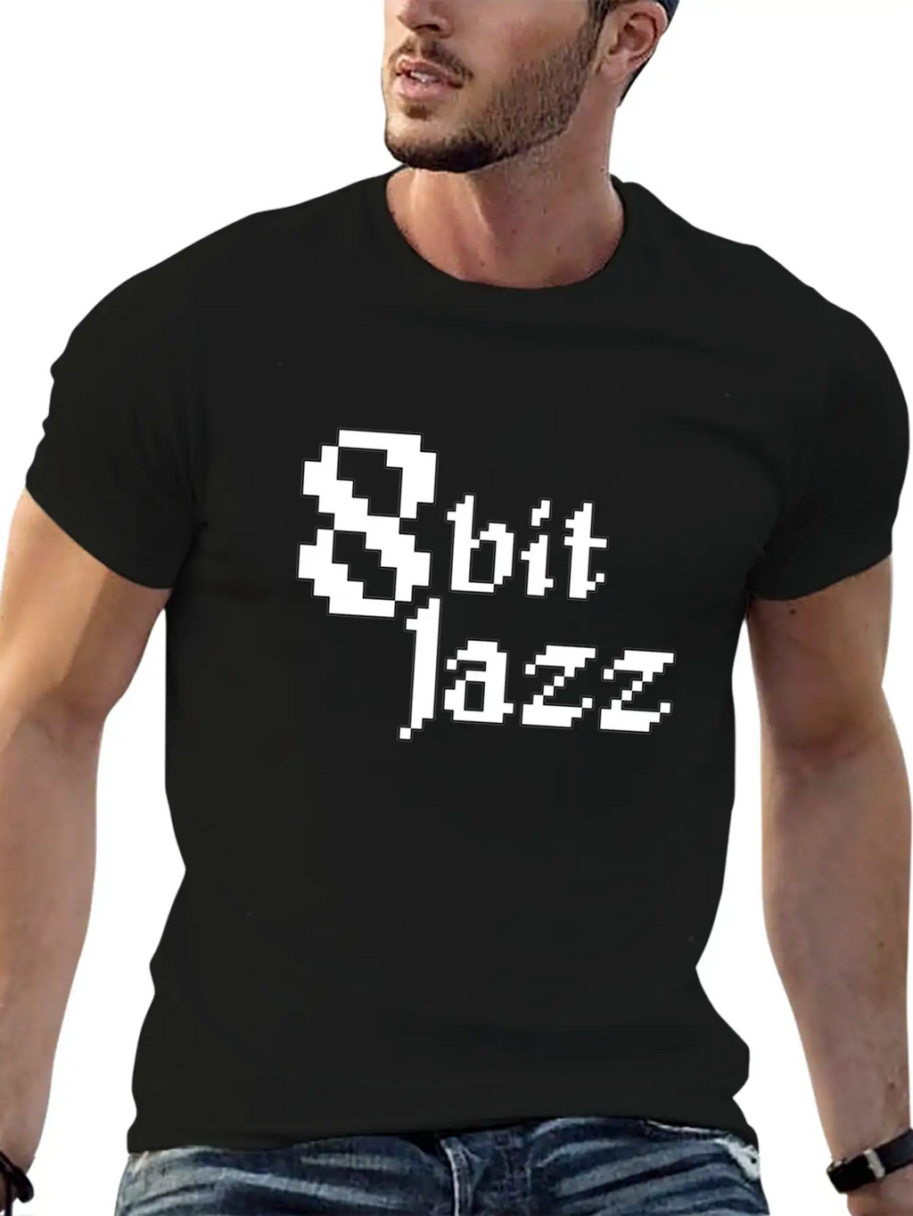 8 Bit Jazz Logo - White Stylish Everyday T-Shirt – Unisex Basic Cotton Tee