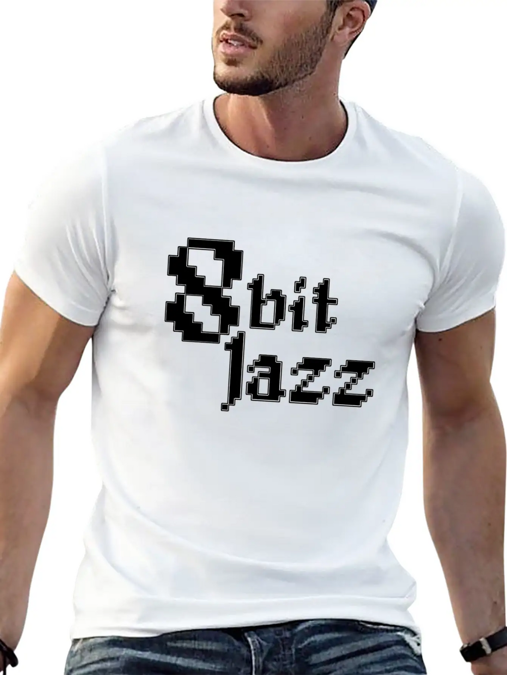 8 Bit Jazz Logo - White Stylish Everyday T-Shirt – Unisex Basic Cotton Tee