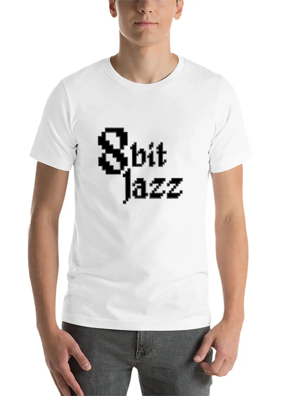 8 Bit Jazz Logo - White Stylish Everyday T-Shirt – Unisex Basic Cotton Tee