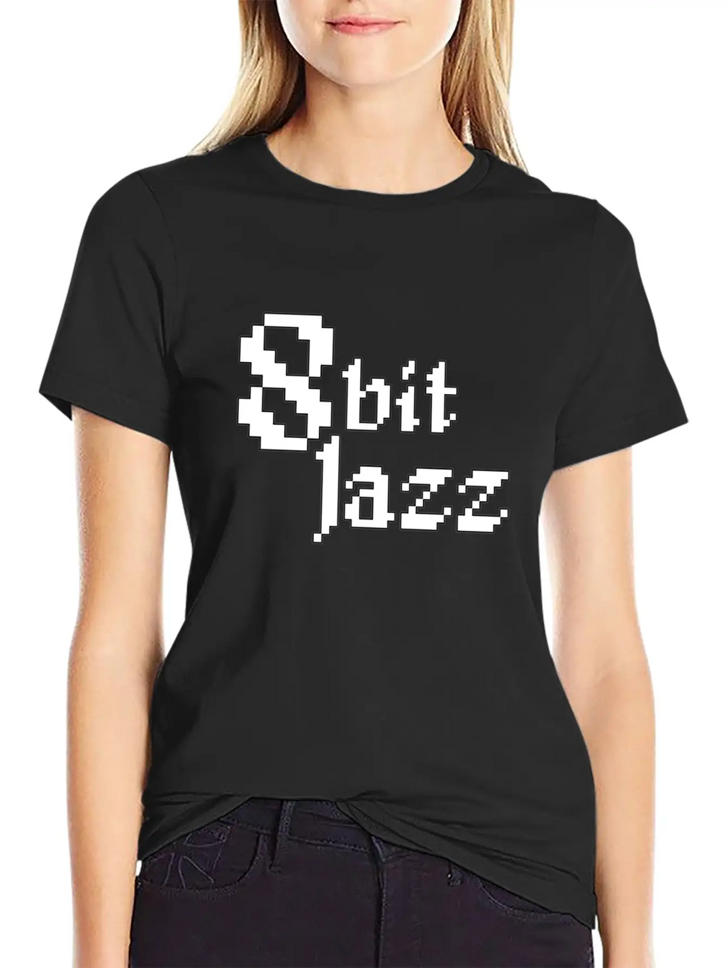 8 Bit Jazz Logo - White Stylish Everyday T-Shirt – Unisex Basic Cotton Tee