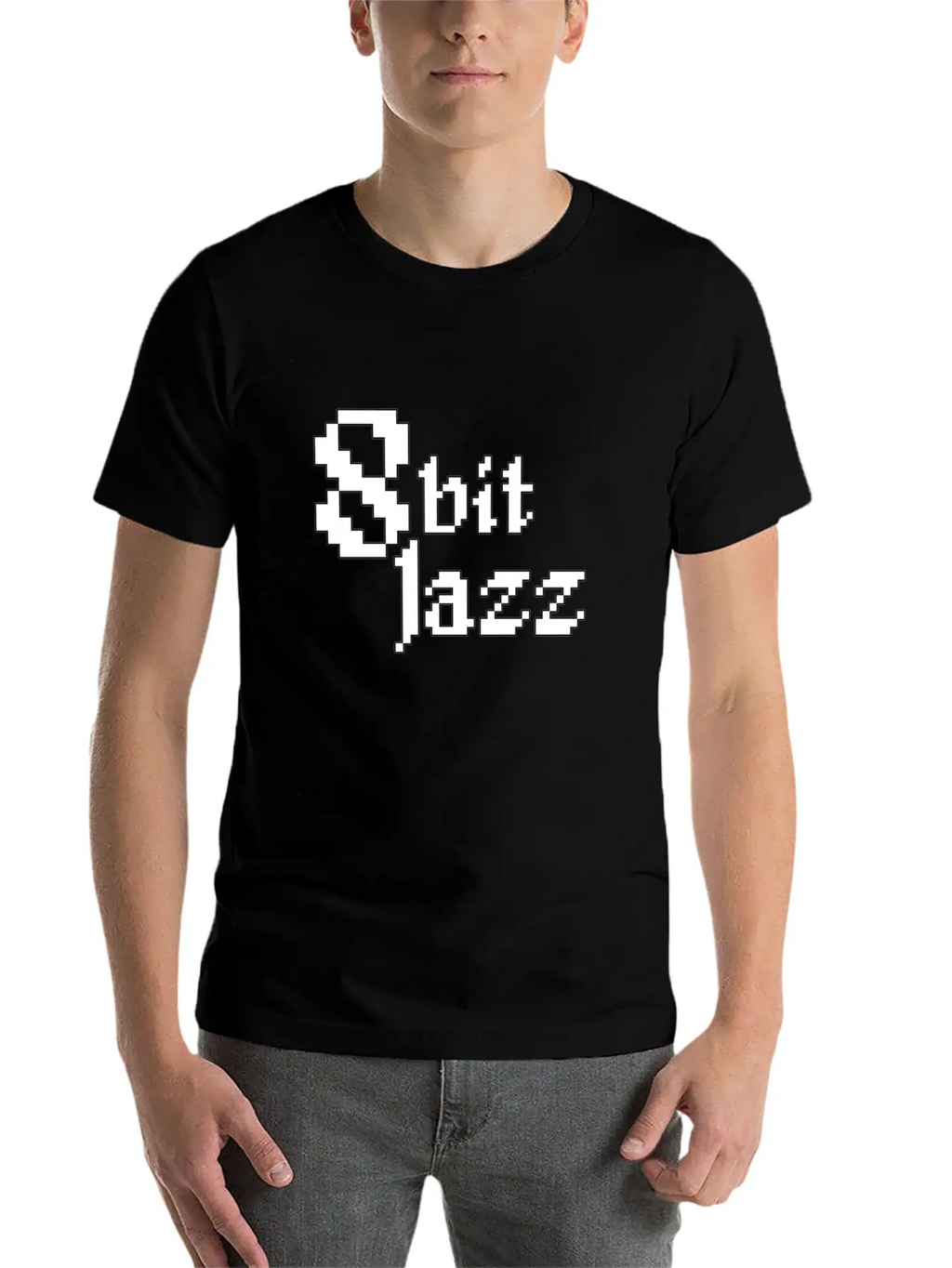 8 Bit Jazz Logo - White Stylish Everyday T-Shirt – Unisex Basic Cotton Tee