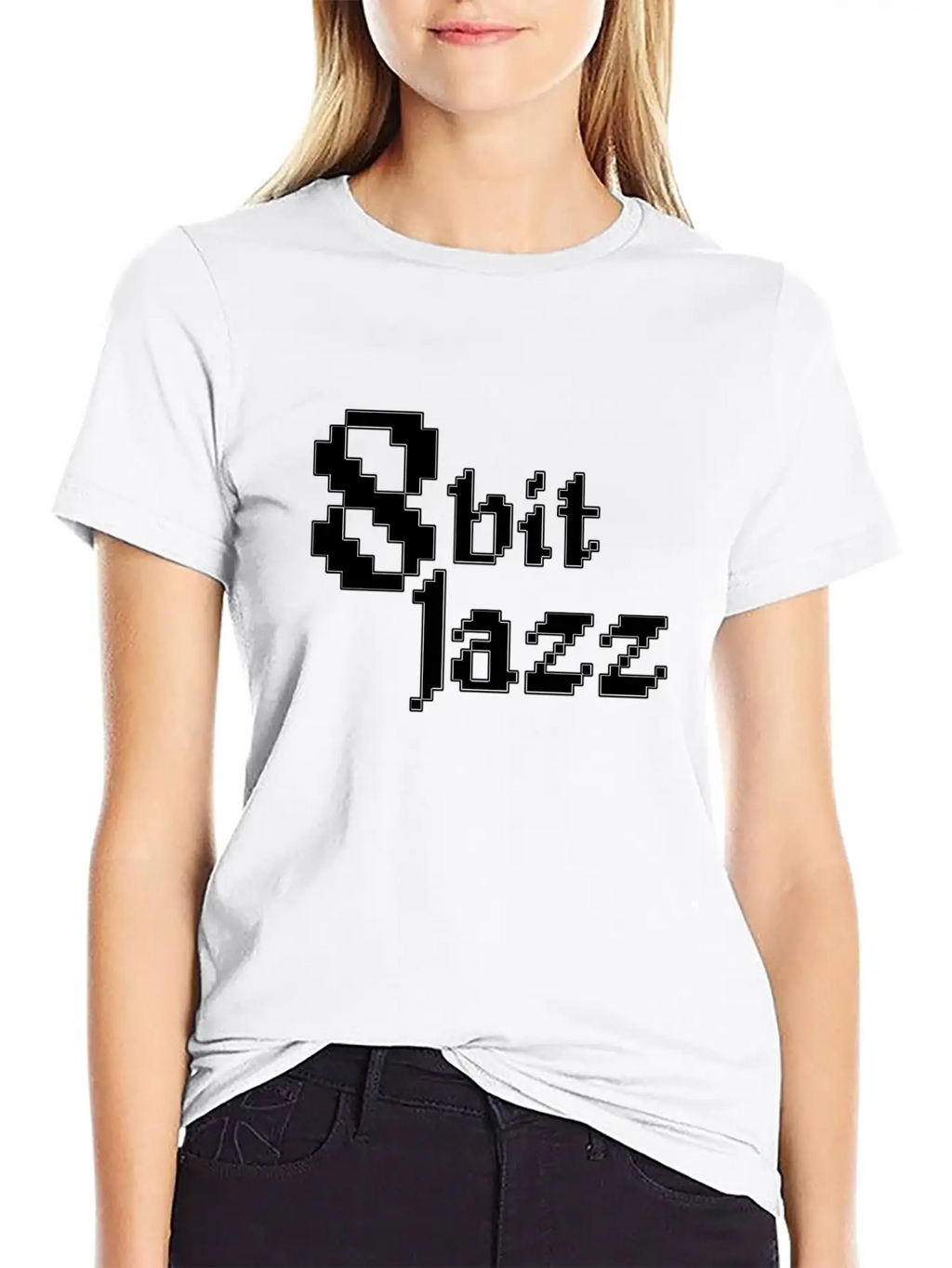 8 Bit Jazz Logo - White Stylish Everyday T-Shirt – Unisex Basic Cotton Tee