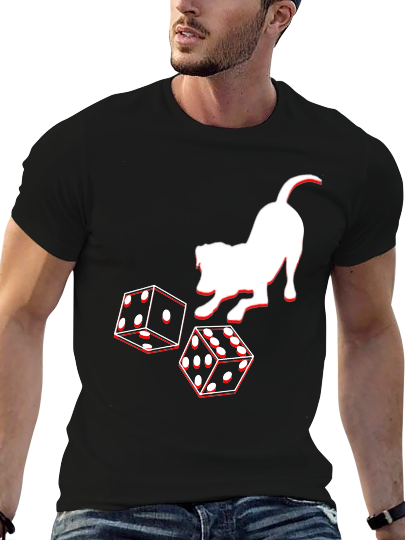 Dog and Dice Graphic Tee - Black Casual T-Shirt
