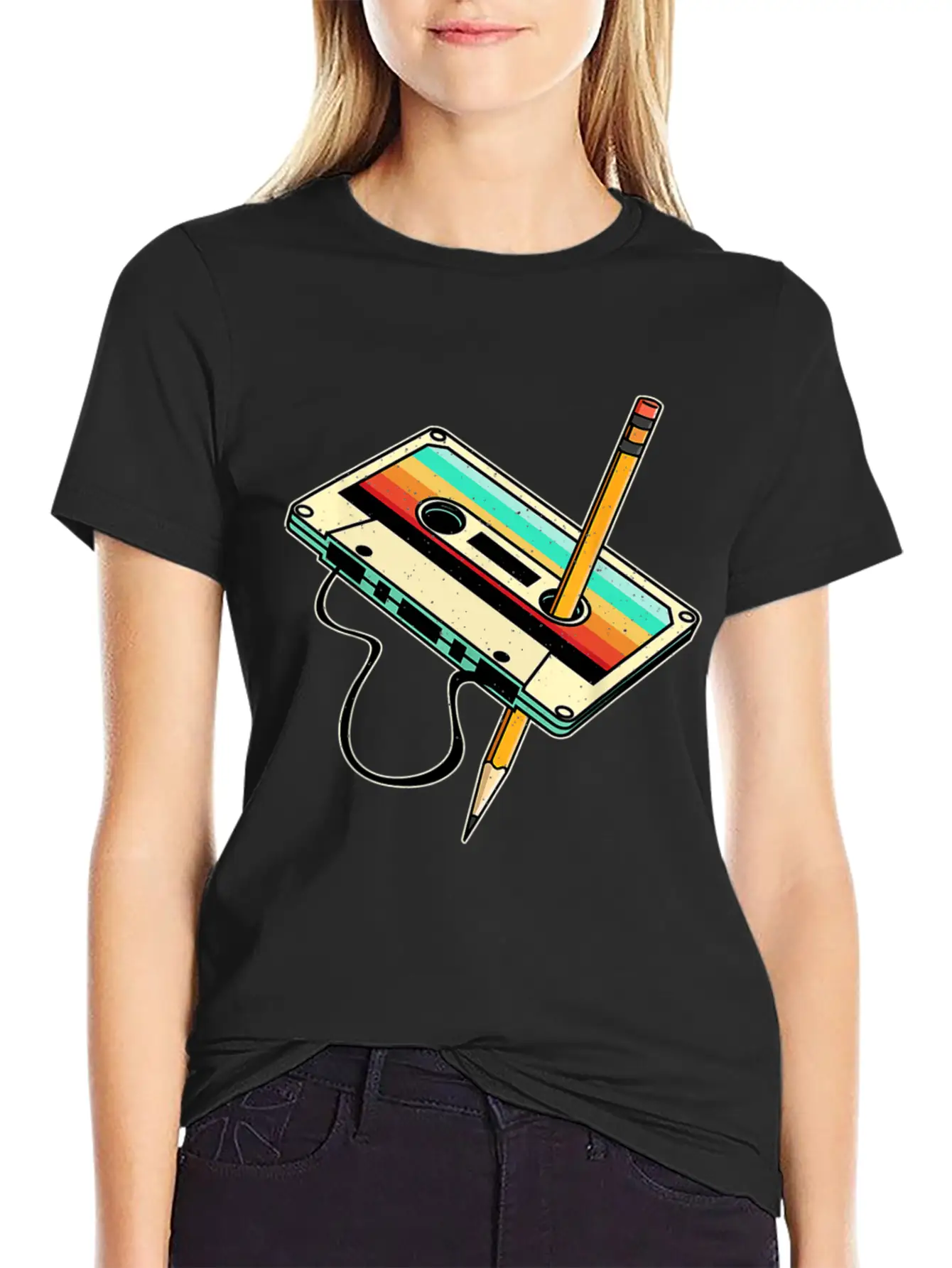 80s Cassette Tape Pencil 1980s Retro Vintage Classic Fit Graphic Tee For Daily Comfort – Unisex Cotton Shirt