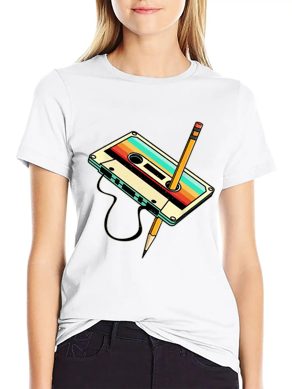 80s Cassette Tape Pencil 1980s Retro Vintage Classic Fit Graphic Tee For Daily Comfort – Unisex Cotton Shirt